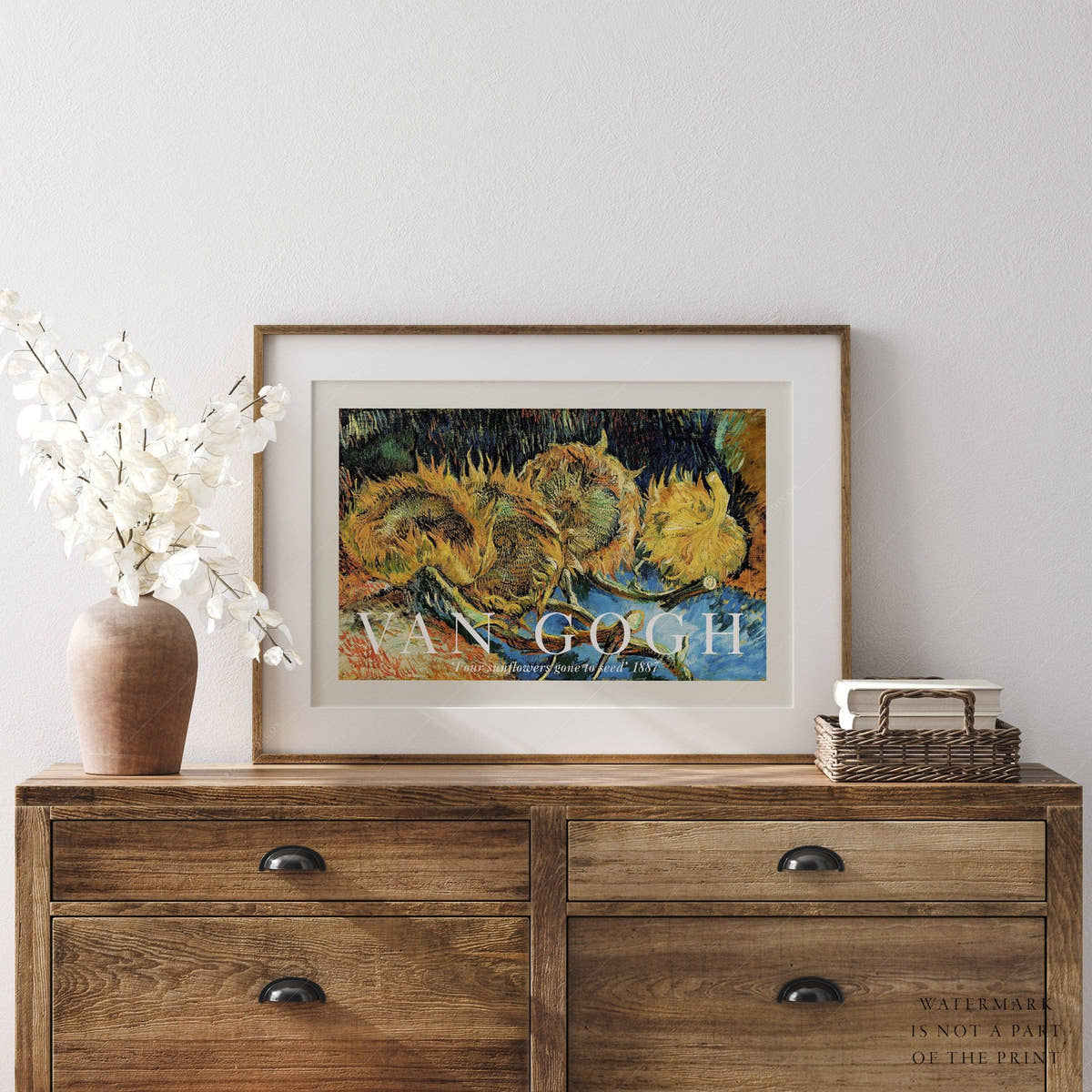 Van Gogh Poster, Four Sunflowers Gone to Seed, Yellow Flower, Bedroom Décor