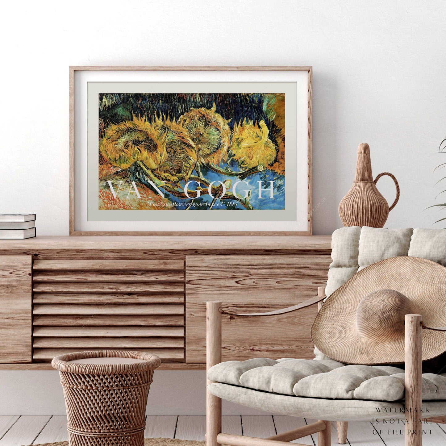 Van Gogh Poster, Four Sunflowers Gone to Seed, Yellow Flower, Bedroom Décor