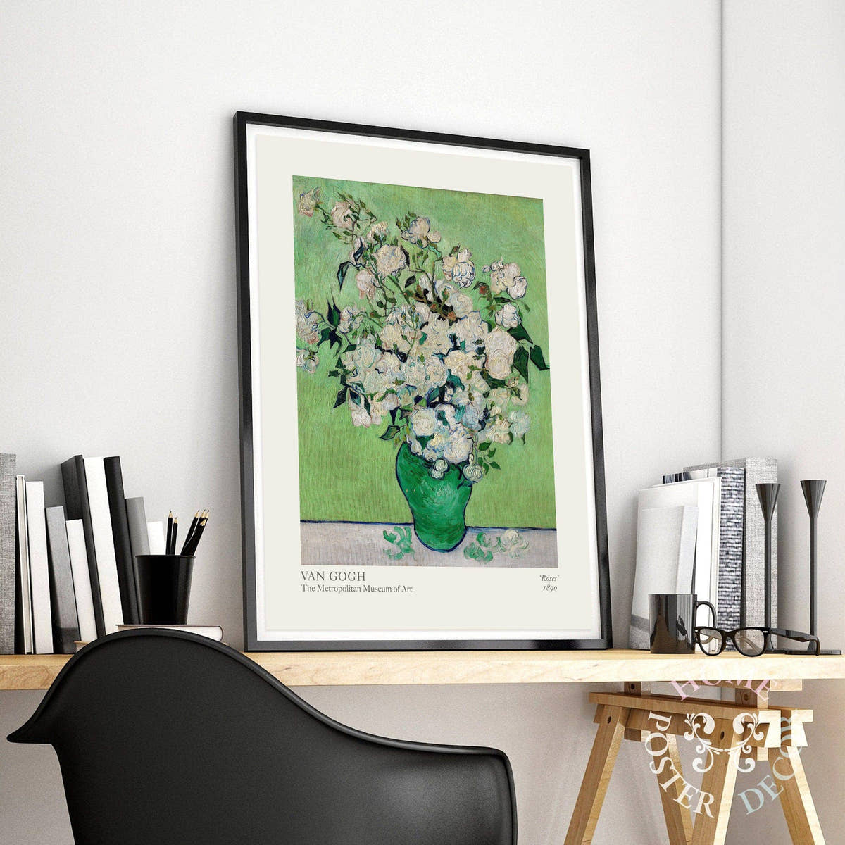 Van Gogh Poster, Roses in a Green Vase