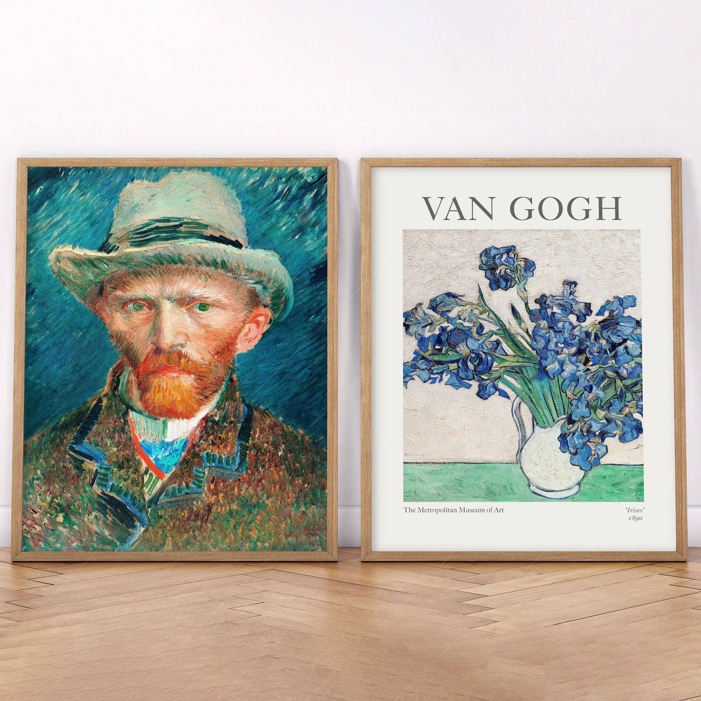 Van Gogh Prints, Set of 2 Wall Art, Irises and Self-Portrait with Hat