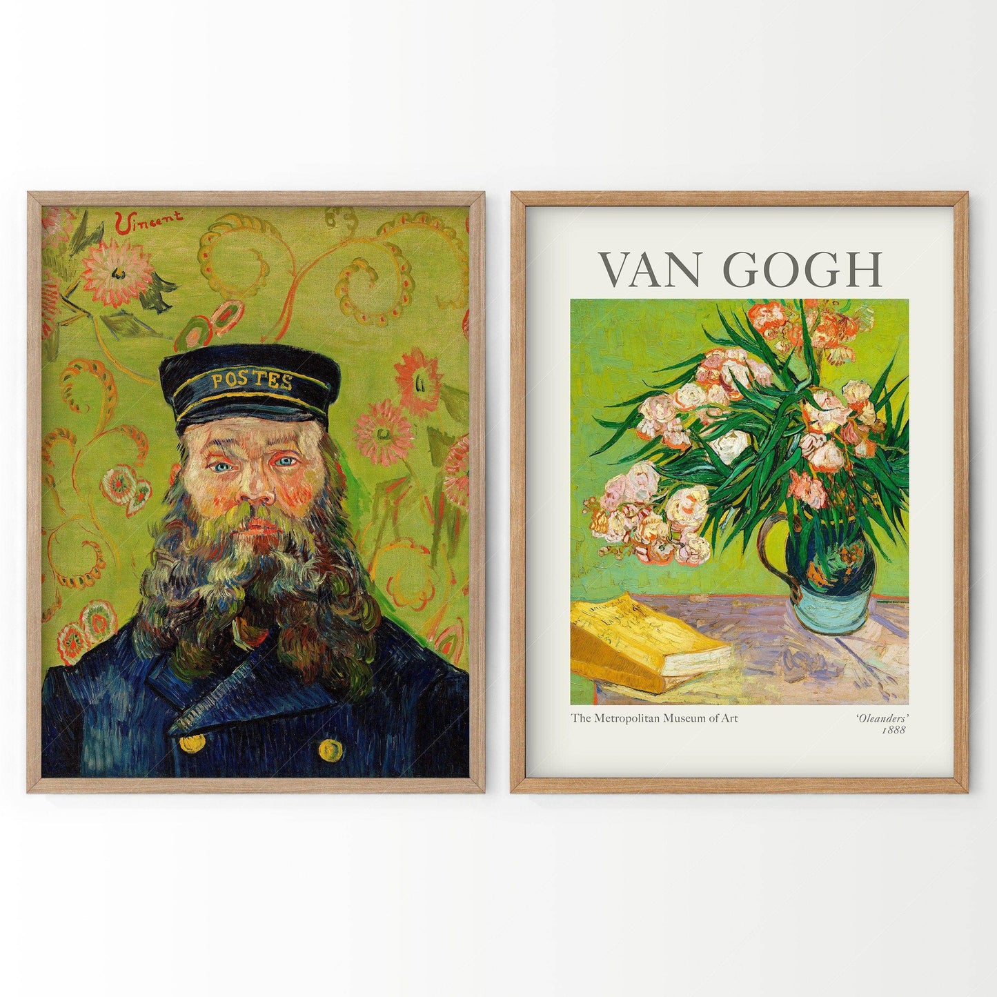 Van Gogh Set of 2 Prints, The Postman Portrait, Oleanders Flowers