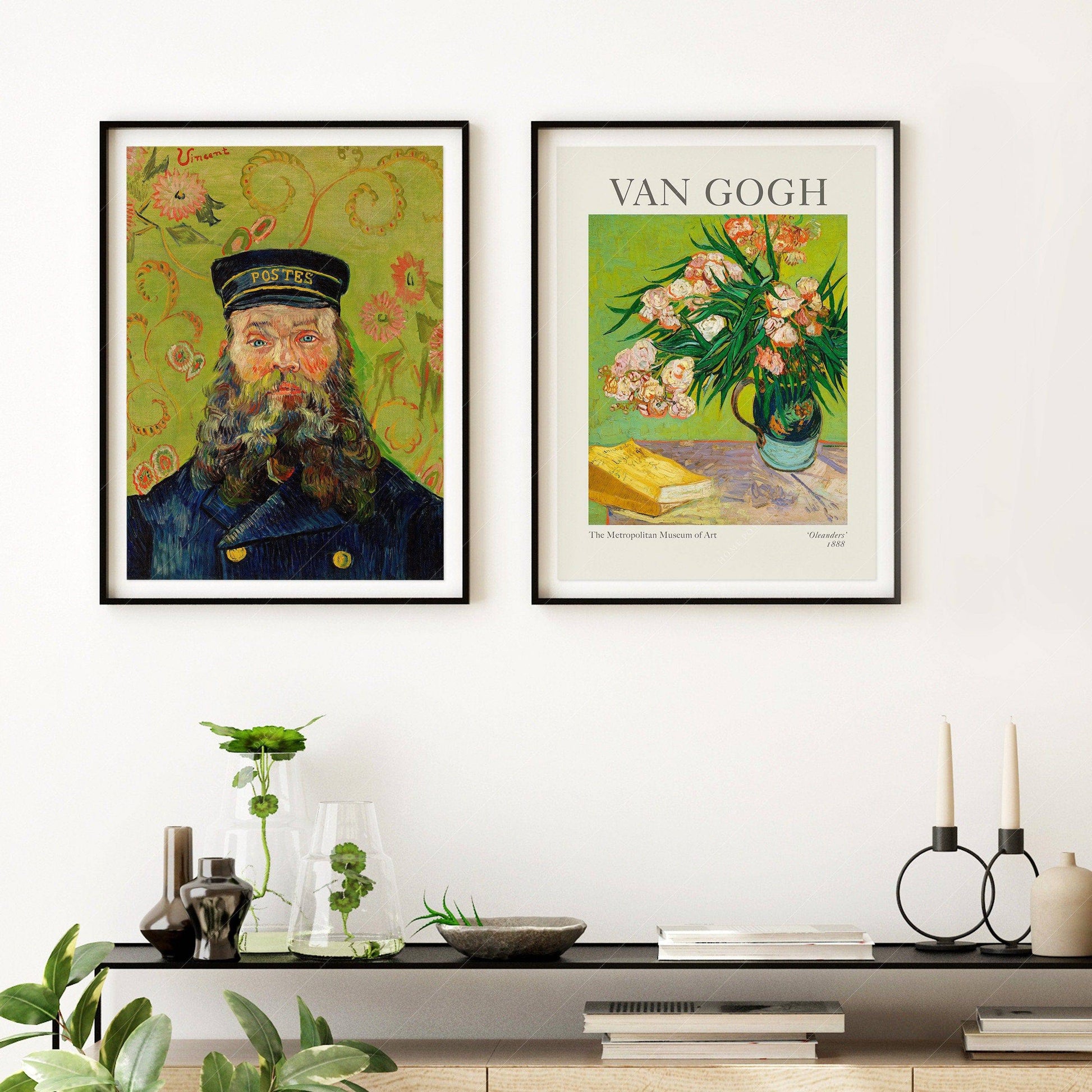 Van Gogh Set of 2 Prints, The Postman Portrait, Oleanders Flowers