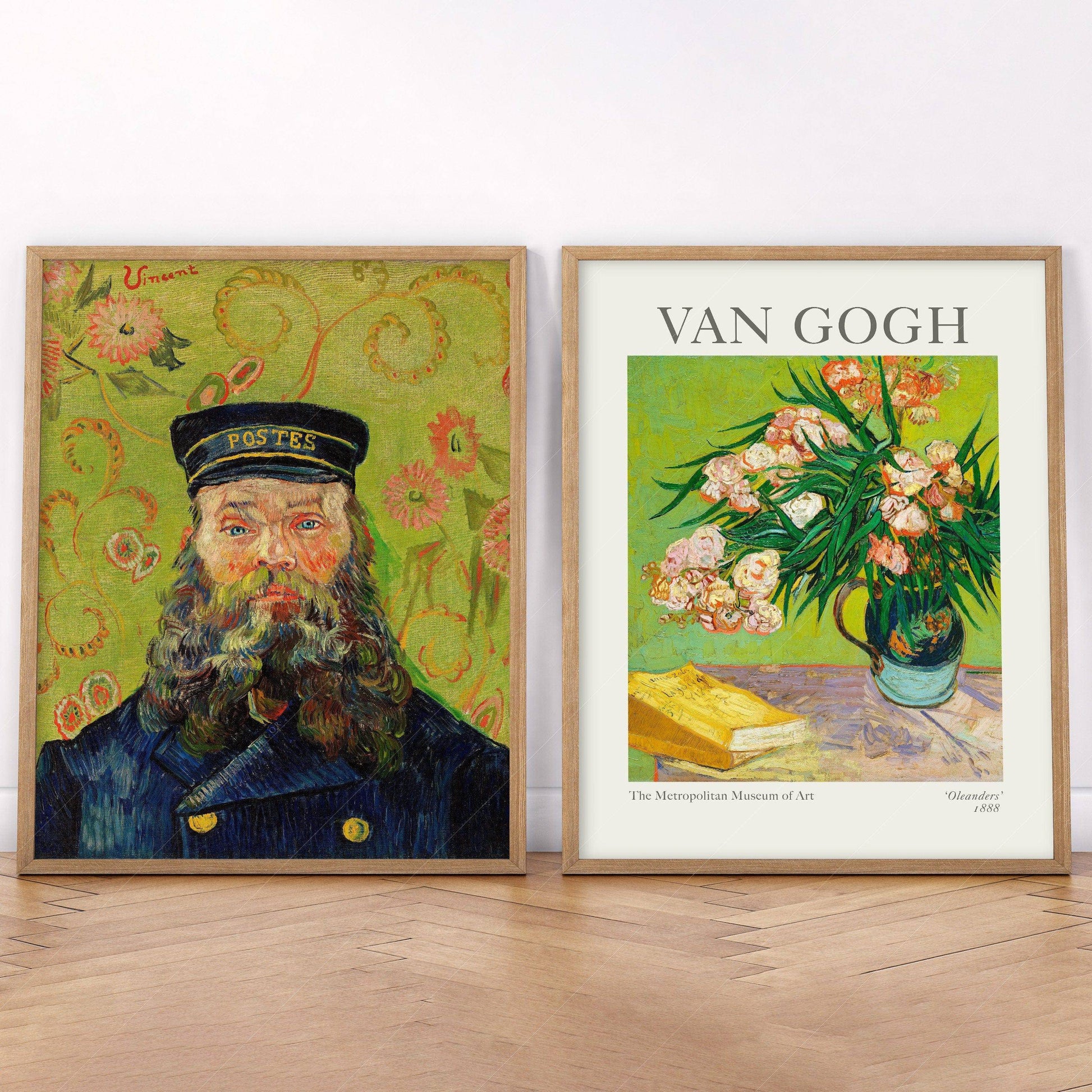 Van Gogh Set of 2 Prints, The Postman Portrait, Oleanders Flowers