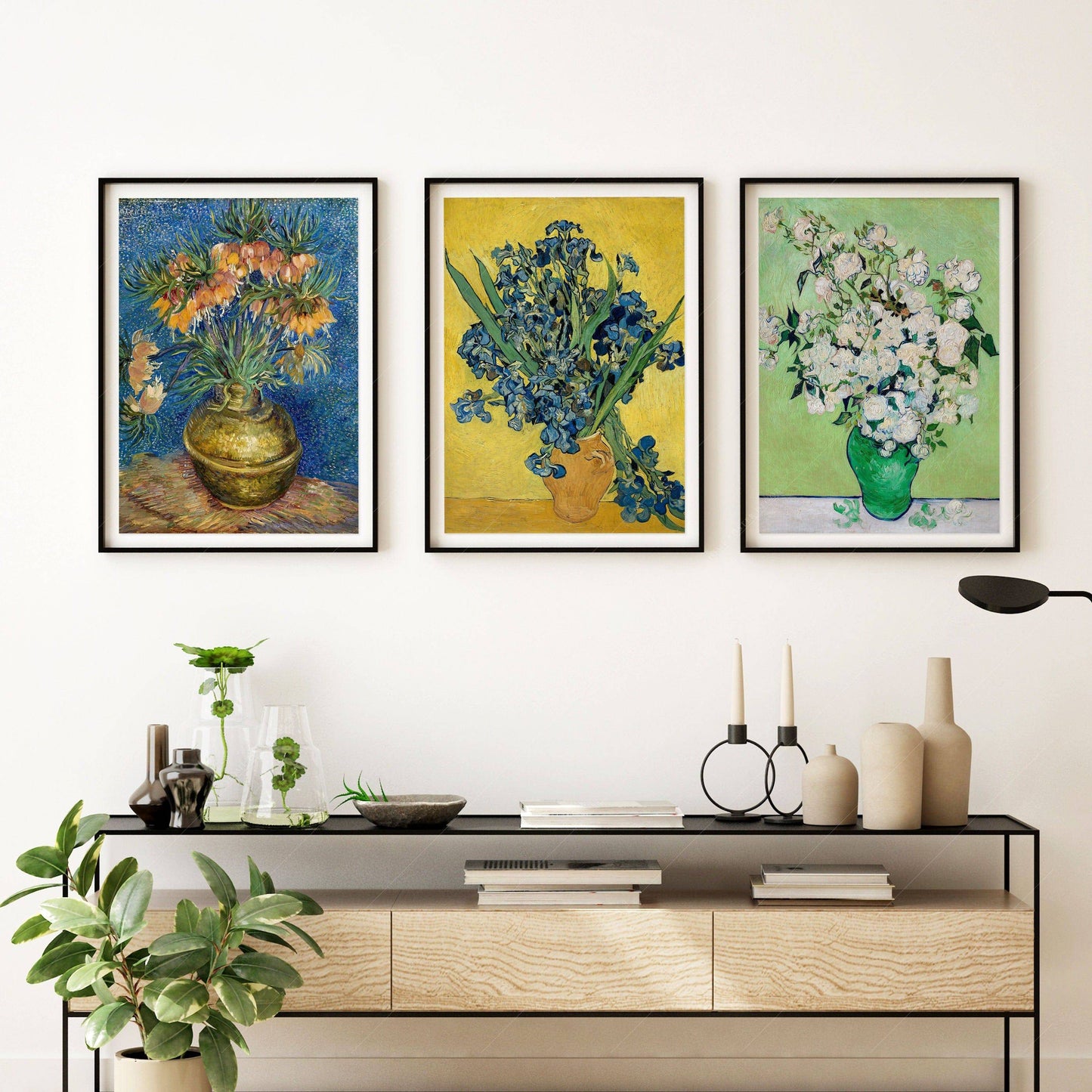 Vincent Van Gogh ,Set of 3 prints, Imperial Fritillaries in a Copper Vase, Irises and Roses