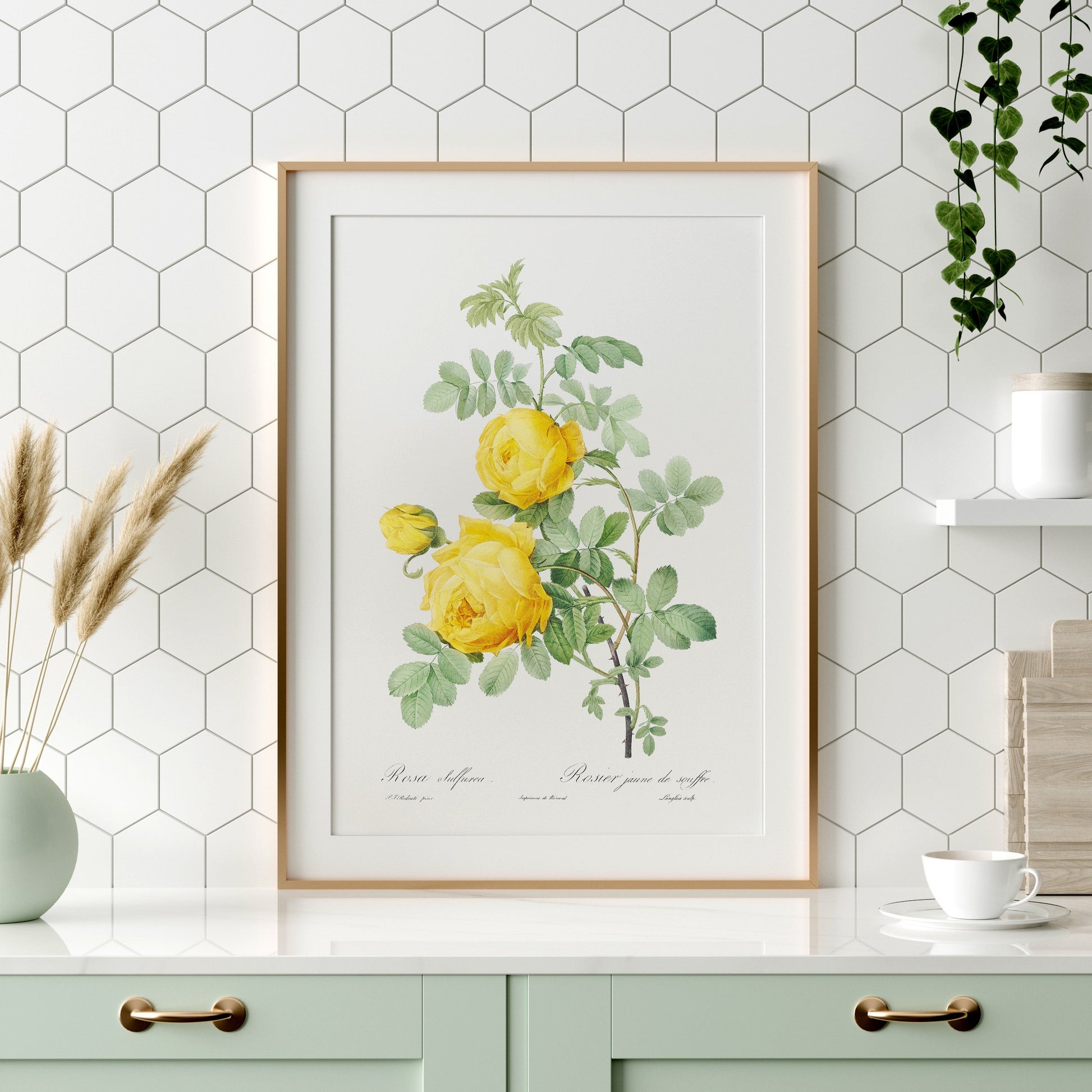 Vintage Yellow Roses Flower Print, Botanical Wall Art 03