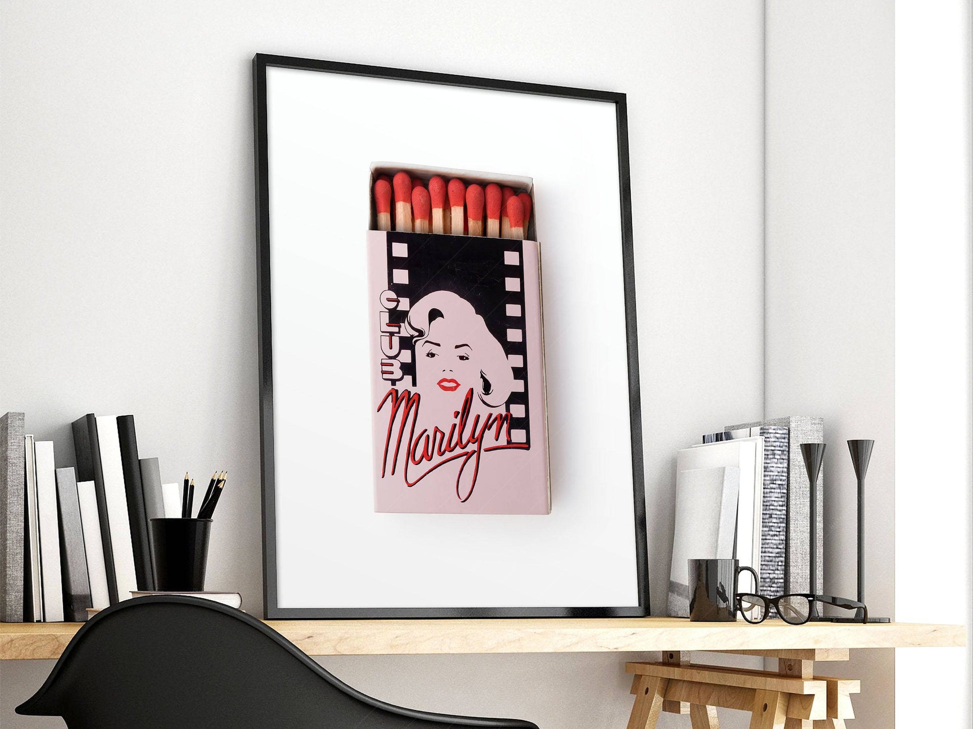 Vintage matchbox poster, Retro wall art, Club Marilyn, Paris nightclub