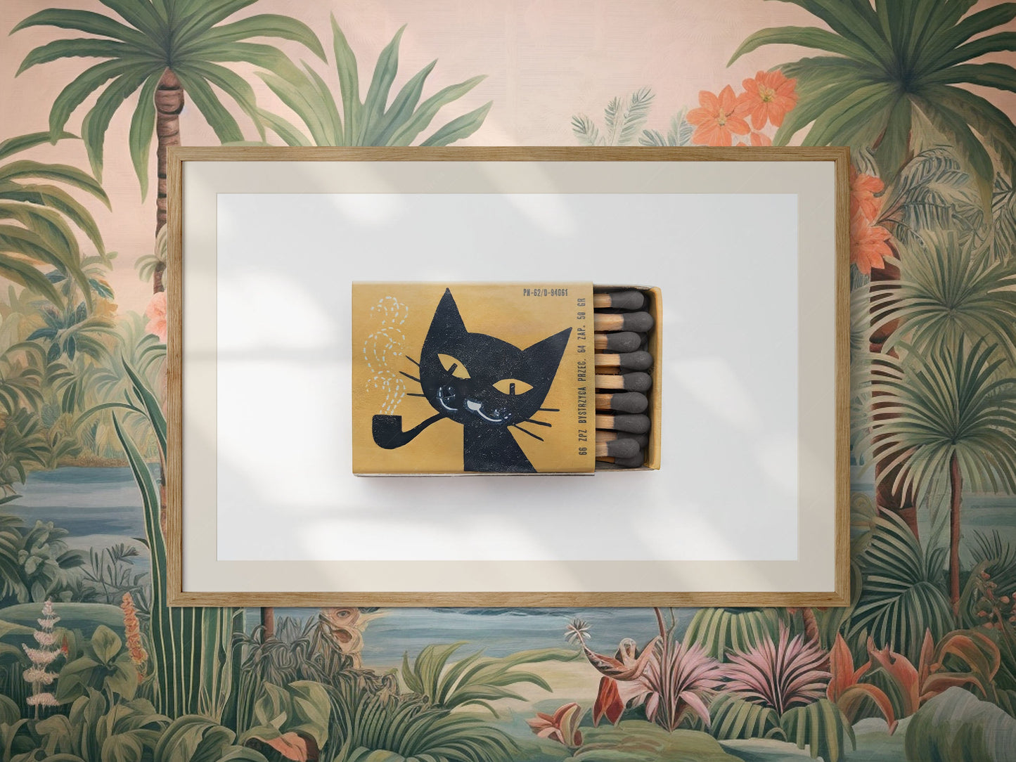 Vintage matchbox print, Black Cat, Retro wall art