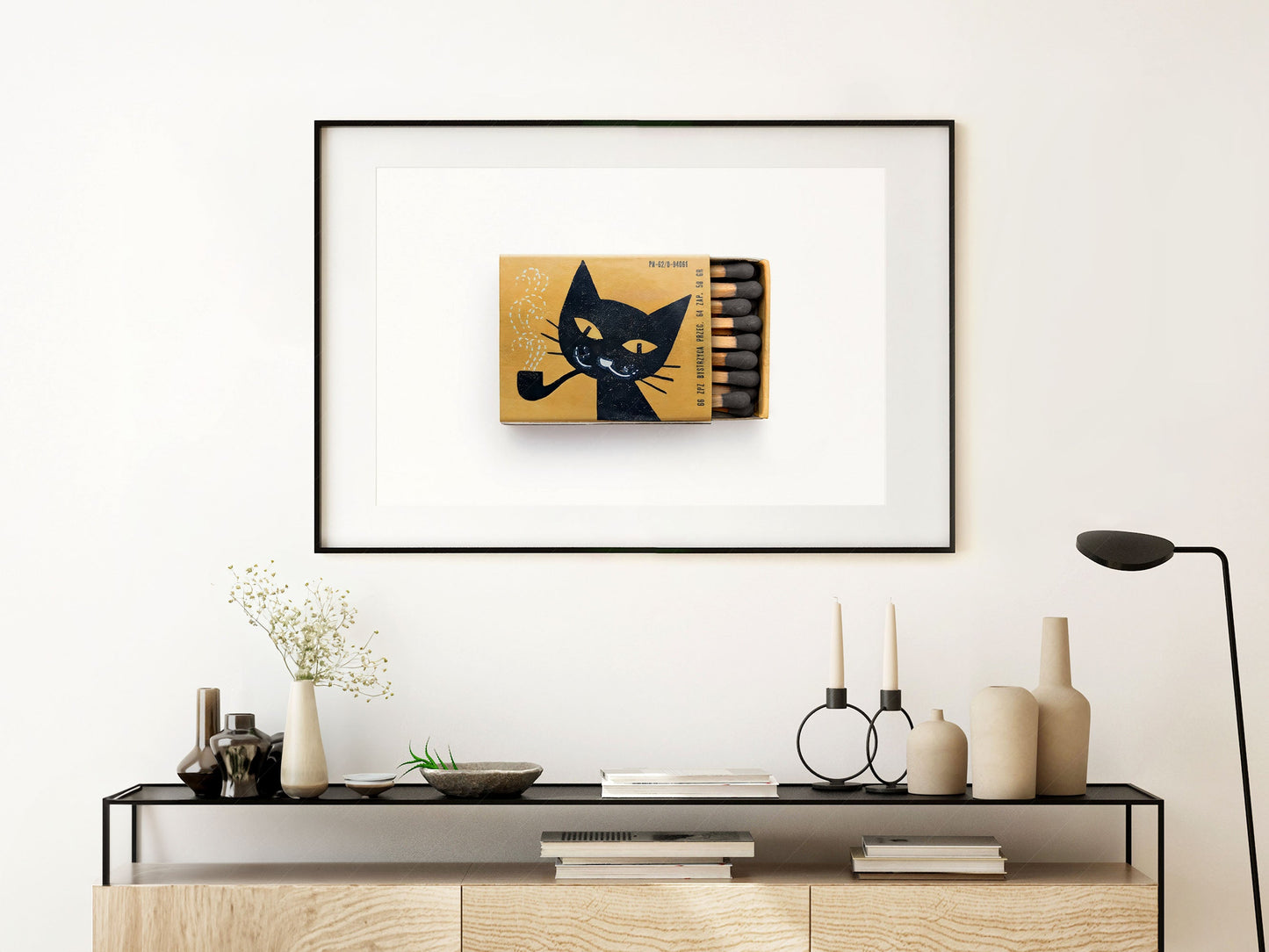 Vintage matchbox print, Black Cat, Retro wall art