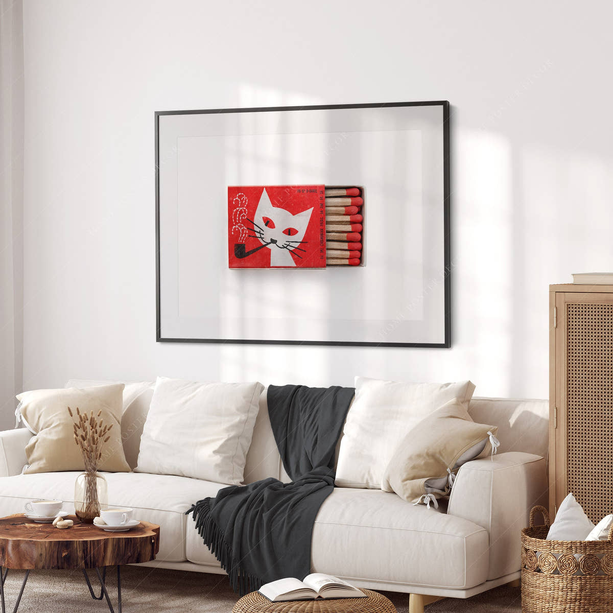 Vintage matchbox print, Black Cat, Retro wall art
