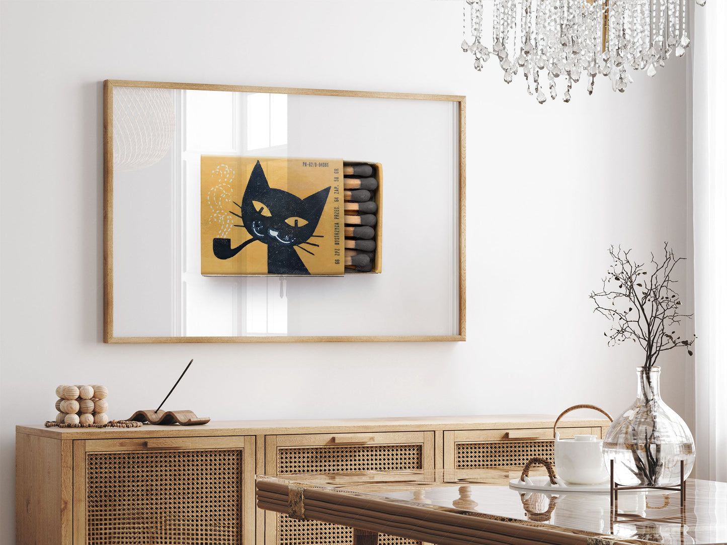 Vintage matchbox print, Black Cat, Retro wall art