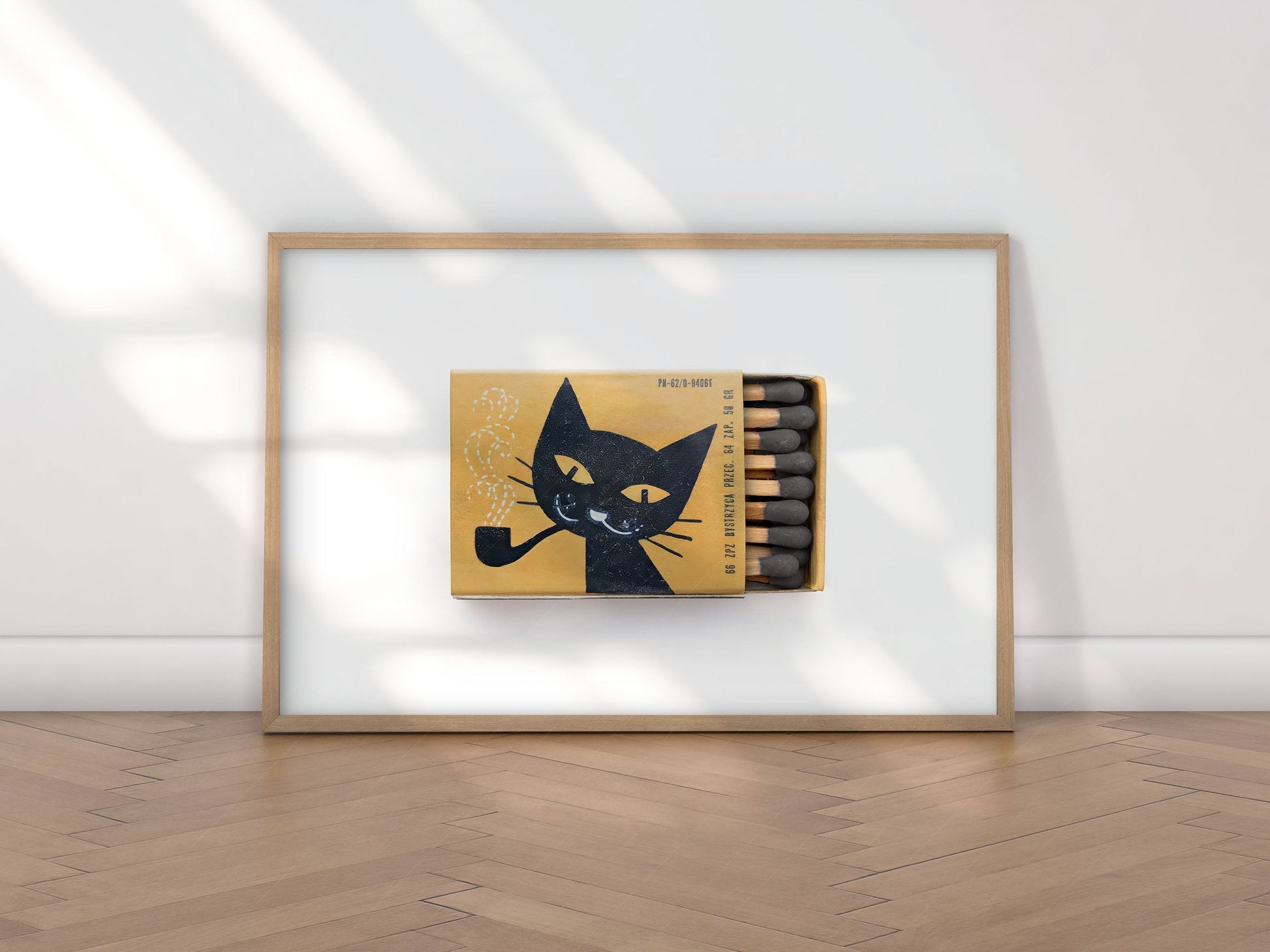 Vintage matchbox print, Black Cat, Retro wall art