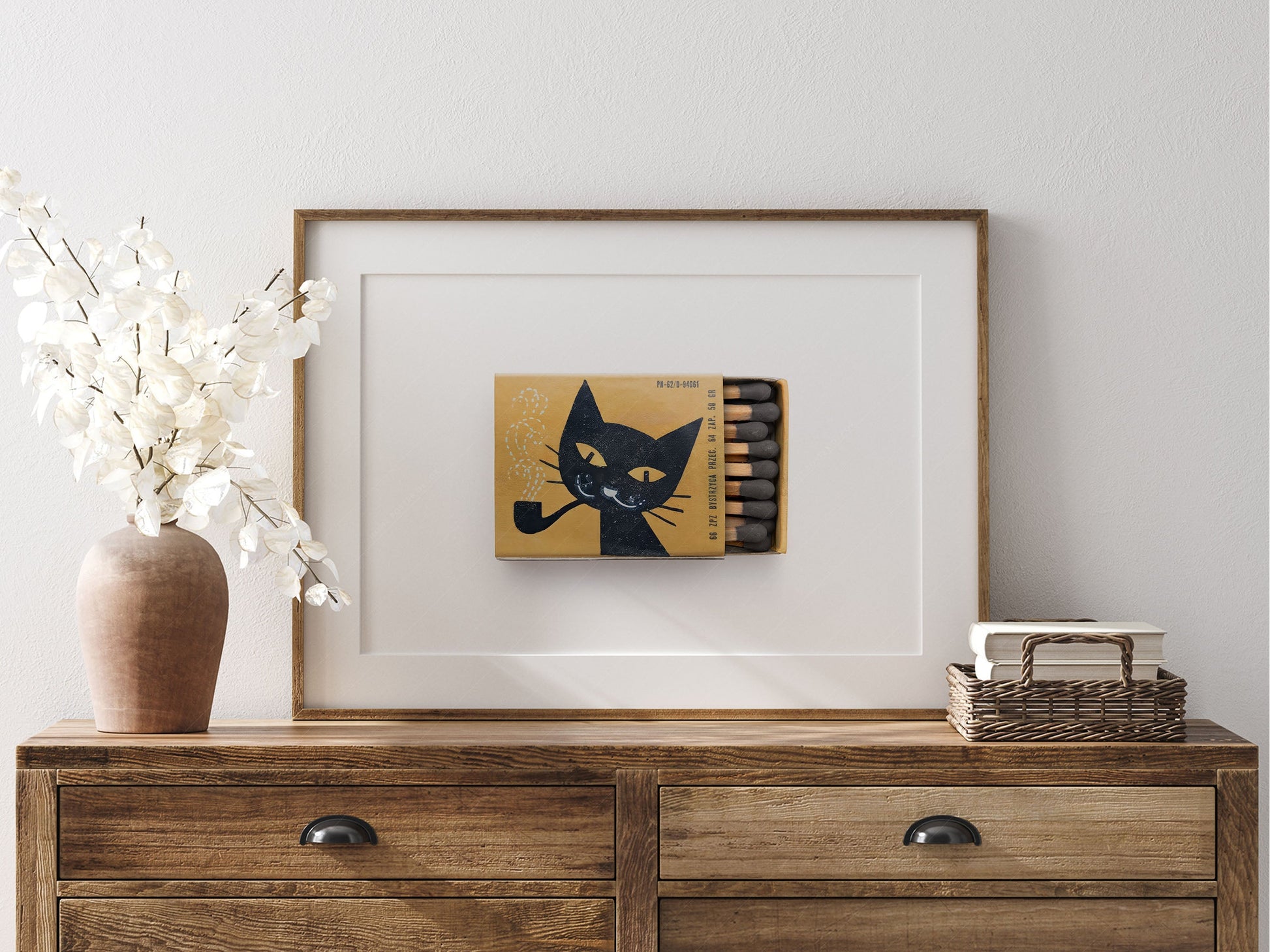 Vintage matchbox print, Black Cat, Retro wall art