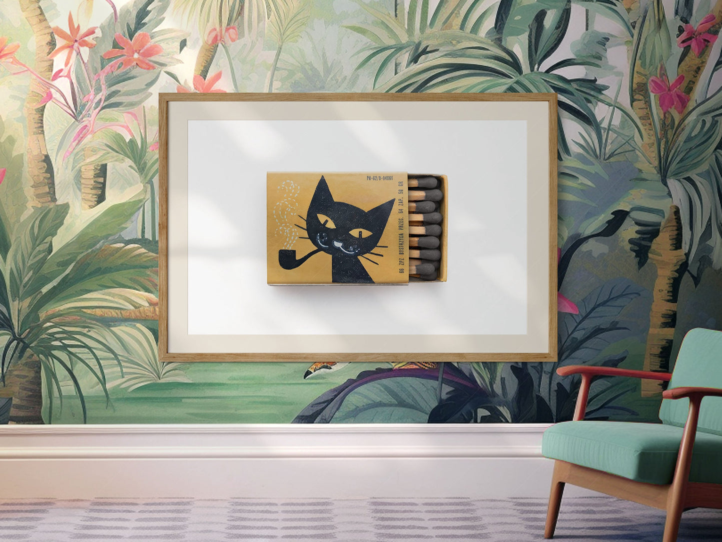 Vintage matchbox print, Black Cat, Retro wall art