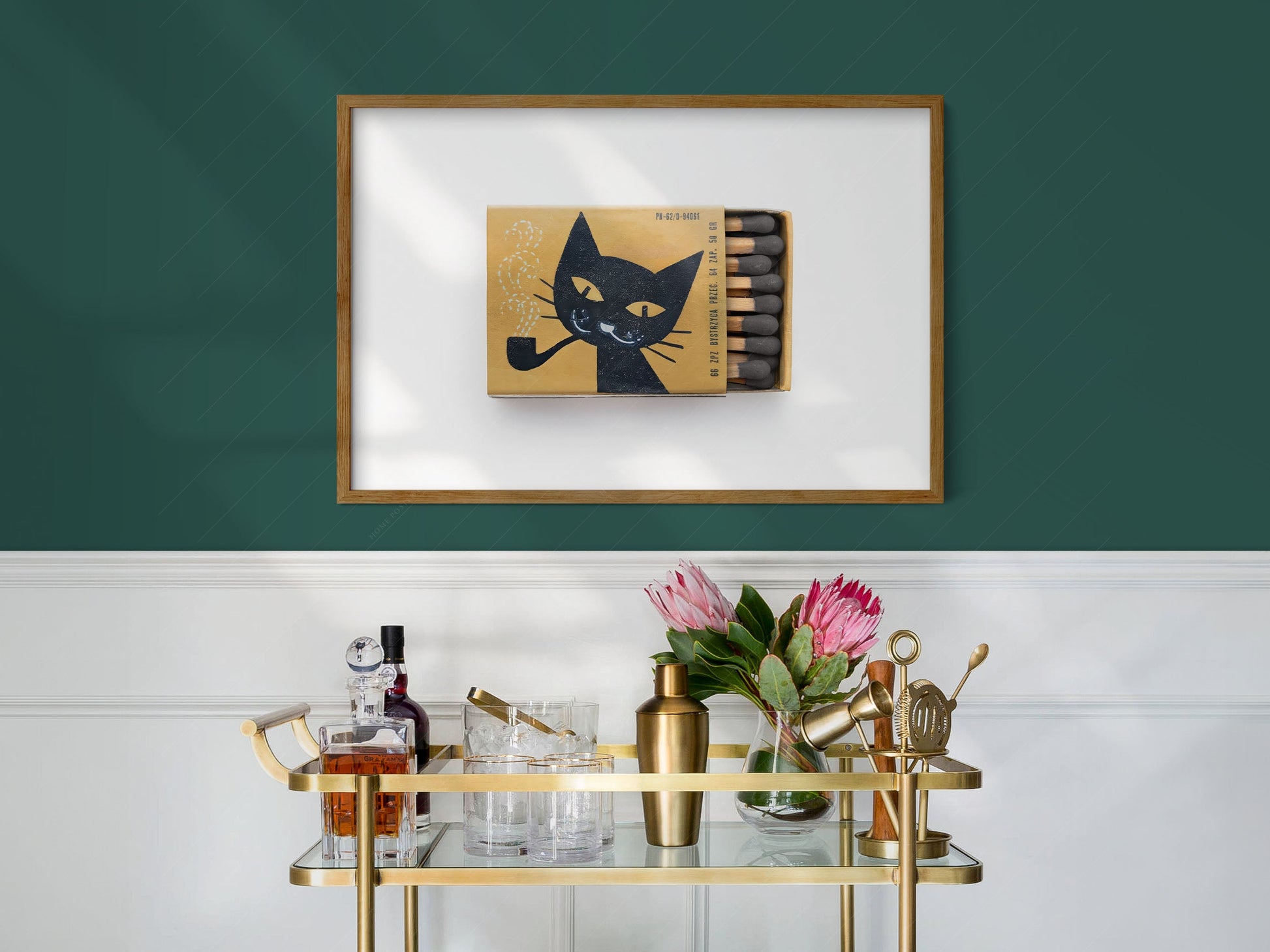 Vintage matchbox print, Black Cat, Retro wall art