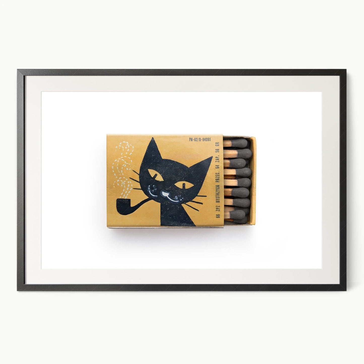 Vintage matchbox print, Black Cat, Retro wall art