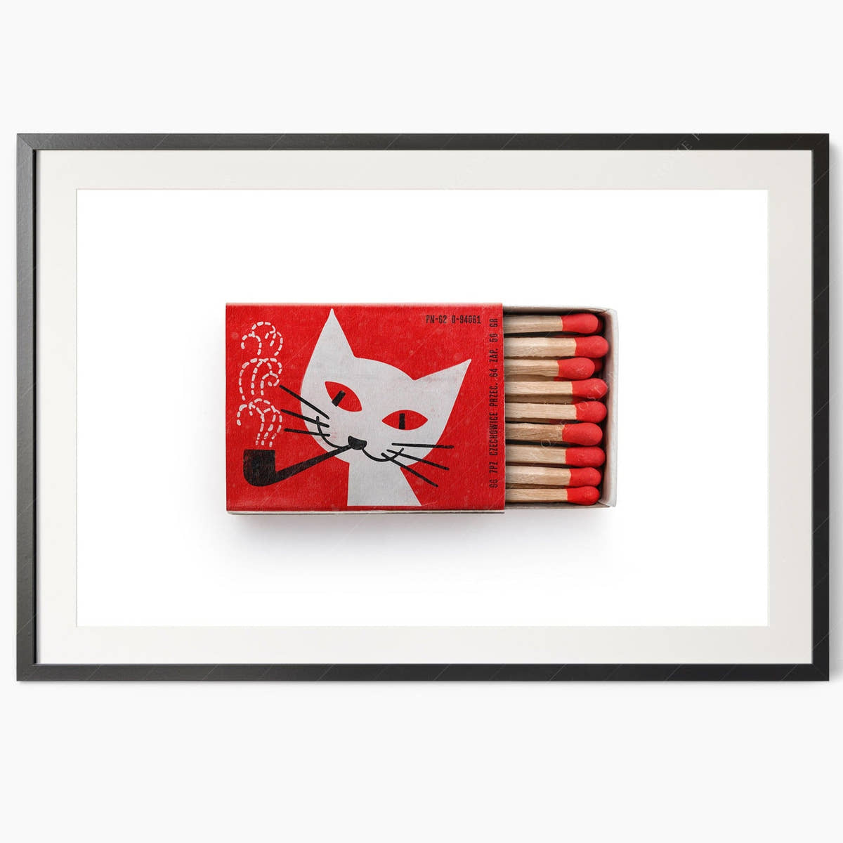 Vintage matchbox print, Black Cat, Retro wall art