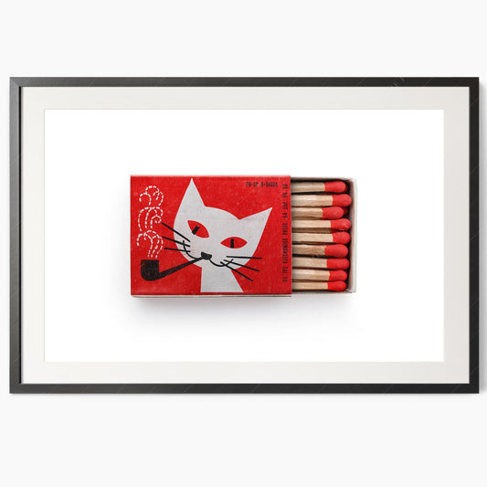 Vintage matchbox print, Black Cat, Retro wall art