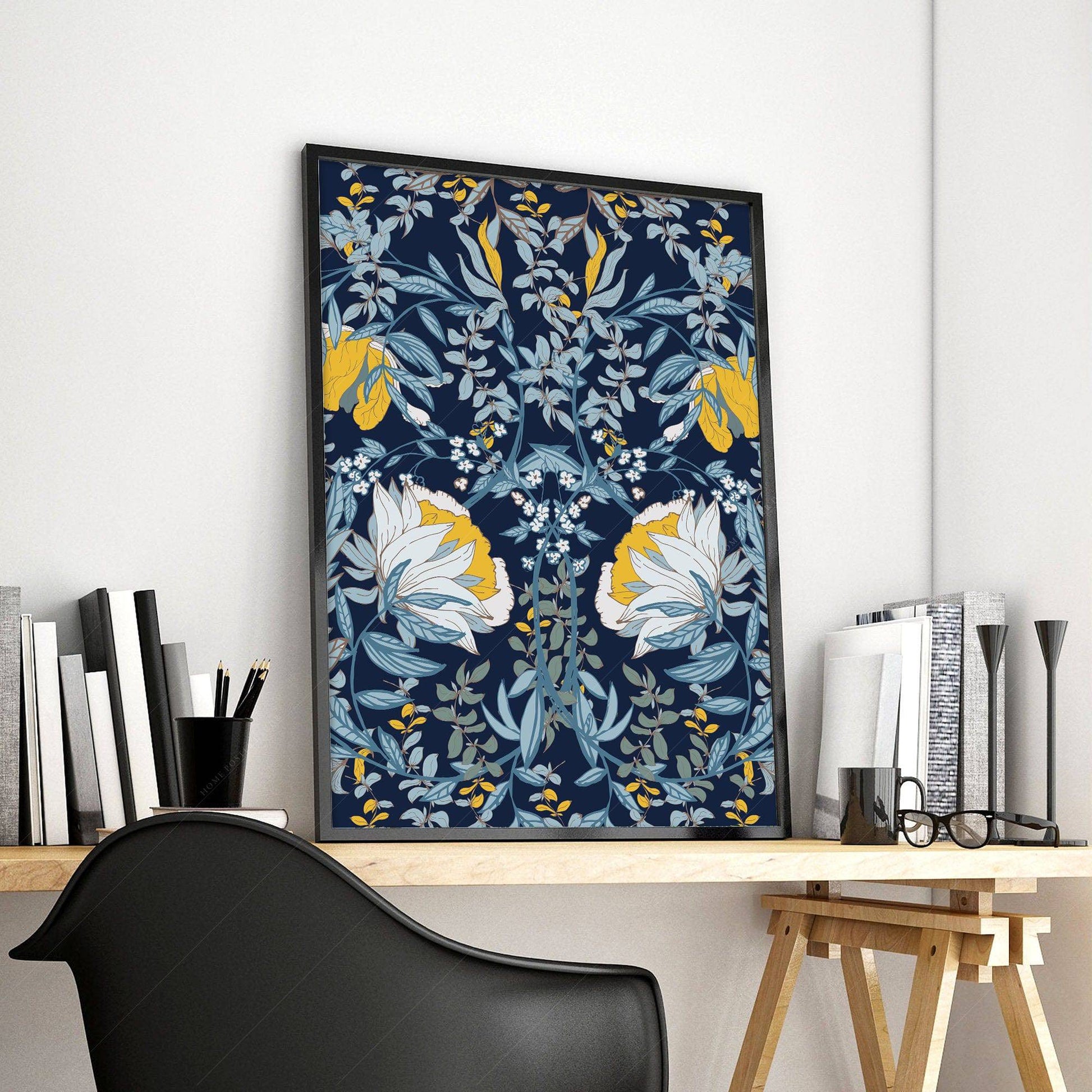 William Morris, Blue Floral Poster, Fine Art Print