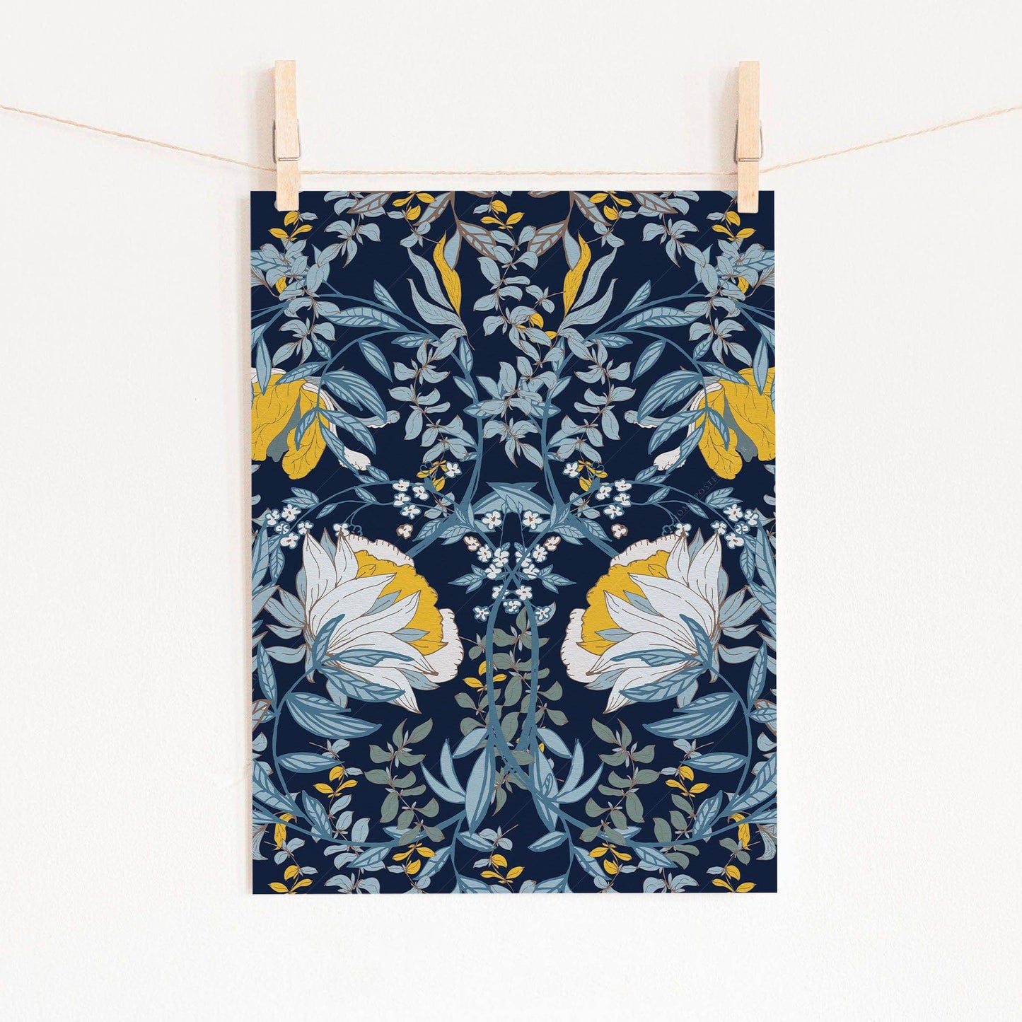 William Morris, Blue Floral Poster, Fine Art Print