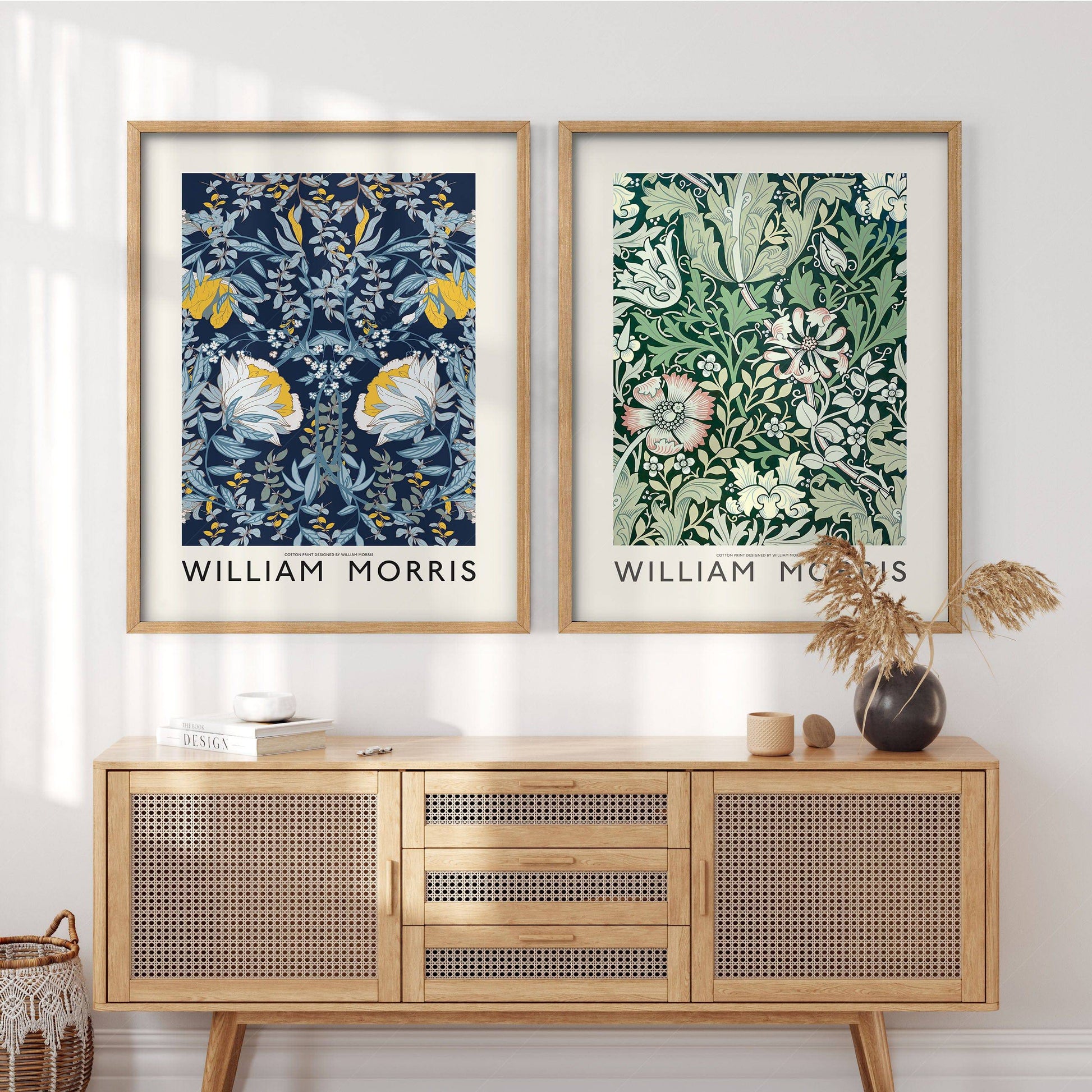 William Morris, Set of 2 Flowers, Blue and Green Art