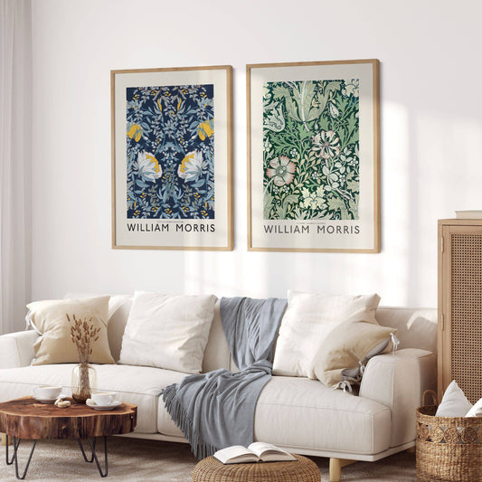 William Morris, Set of 2 Flowers, Blue and Green Art