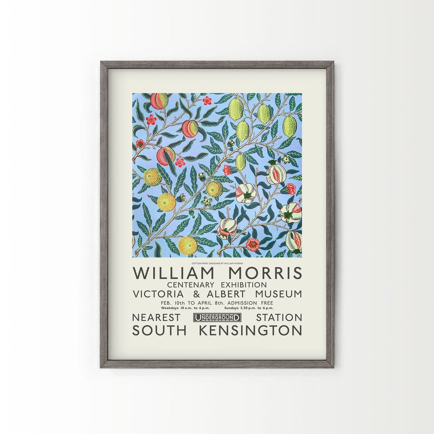 William Morris, William Morris, Fruit or Pomegranate Poster on blue background