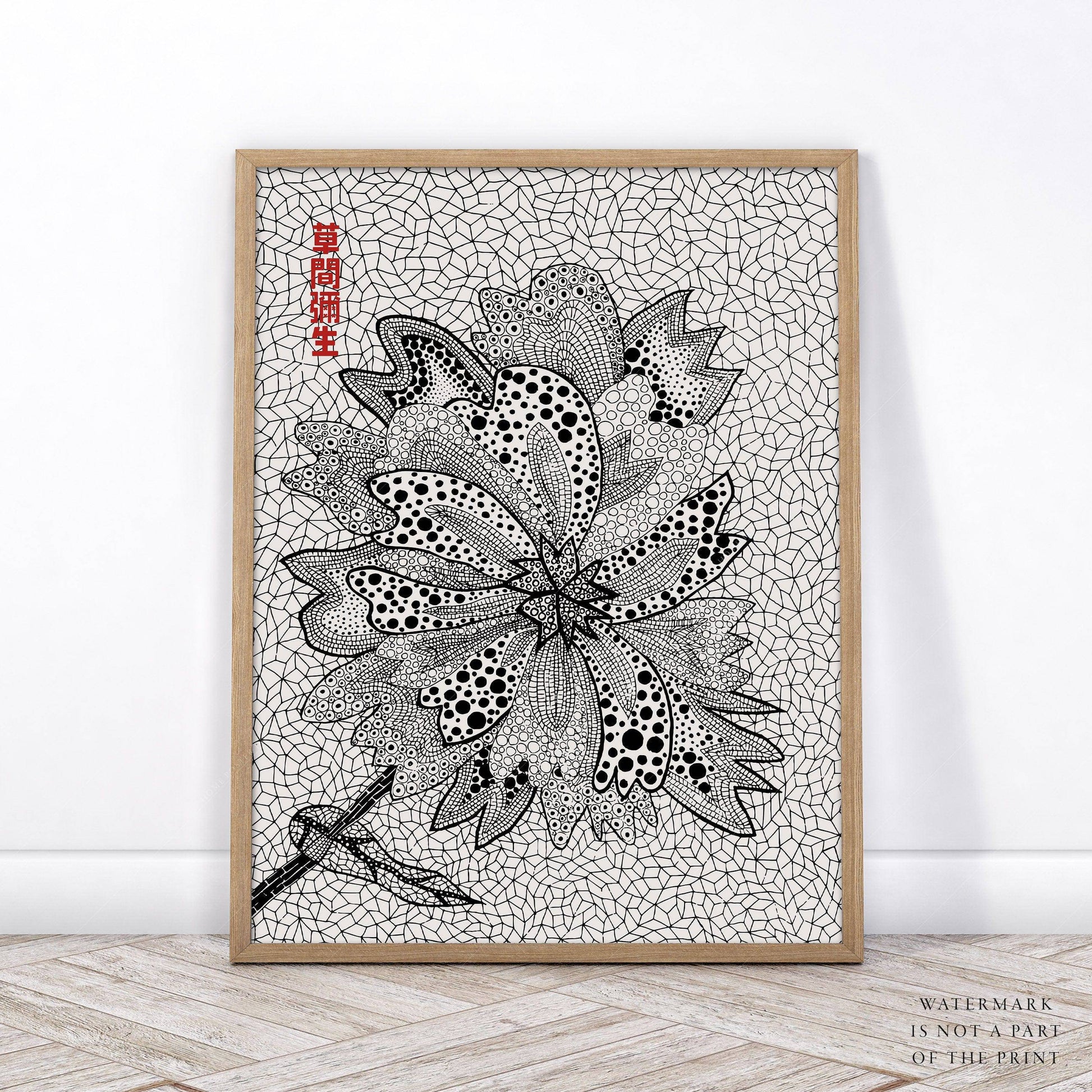 Yayoi Kusama, Floral Print, Contemporary Art, Black and White colors