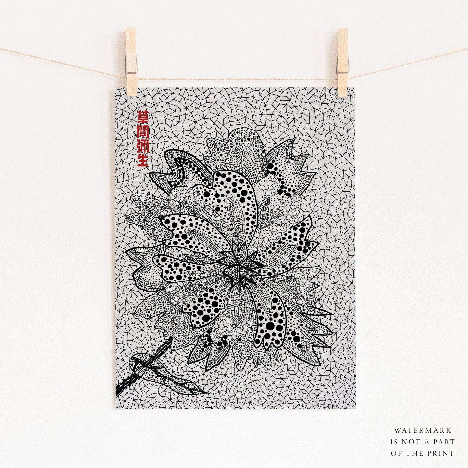 Yayoi Kusama, Floral Print, Contemporary Art, Black and White colors