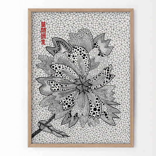Yayoi Kusama, Floral Print, Contemporary Art, Black and White colors
