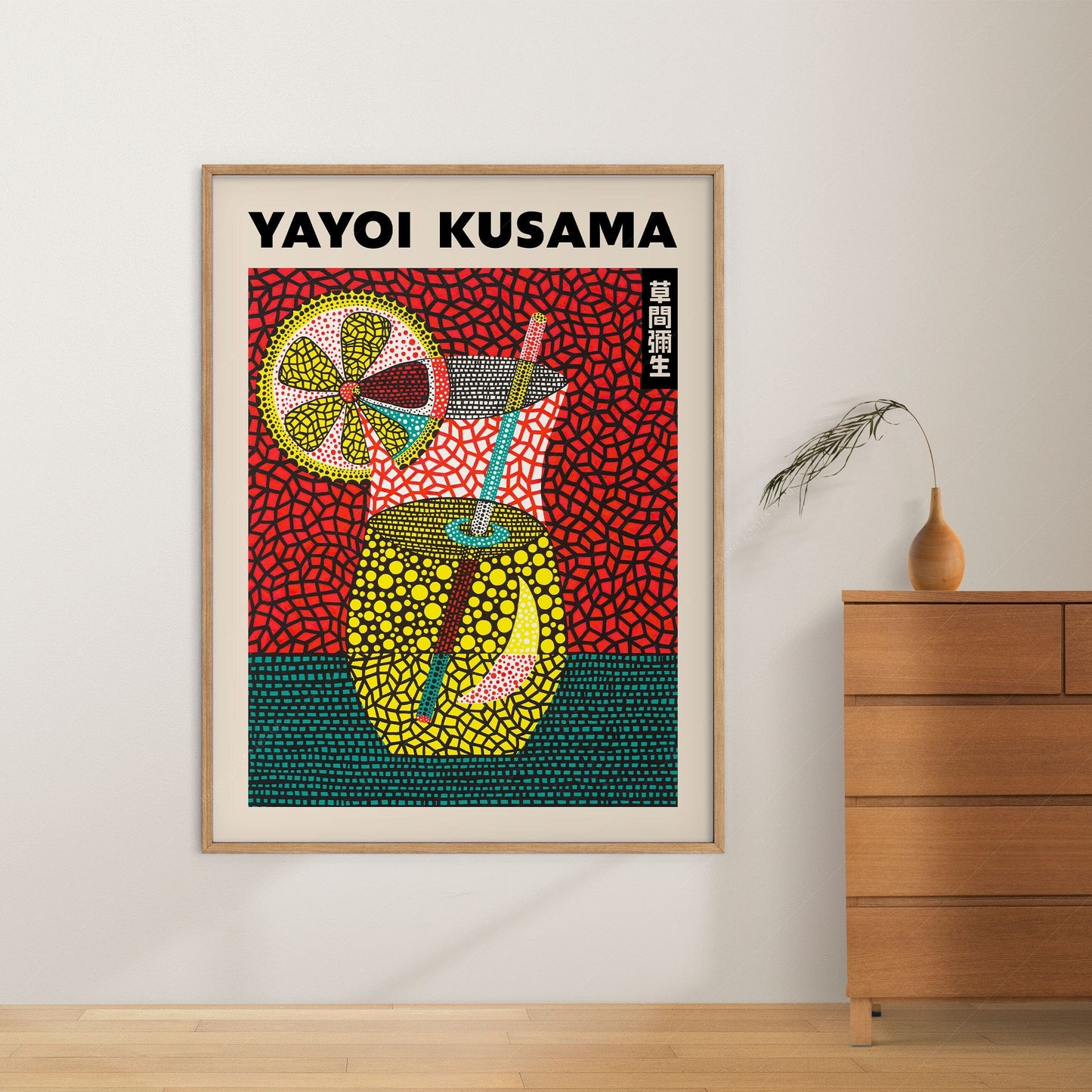 Yayoi Kusama Poster, Summer Cocktail Art, Above Bar Cart Wall Decor