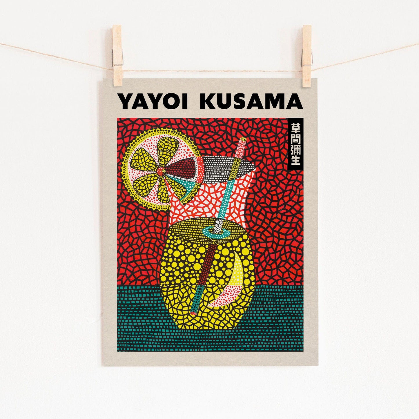 Yayoi Kusama Poster, Summer Cocktail Art, Above Bar Cart Wall Decor