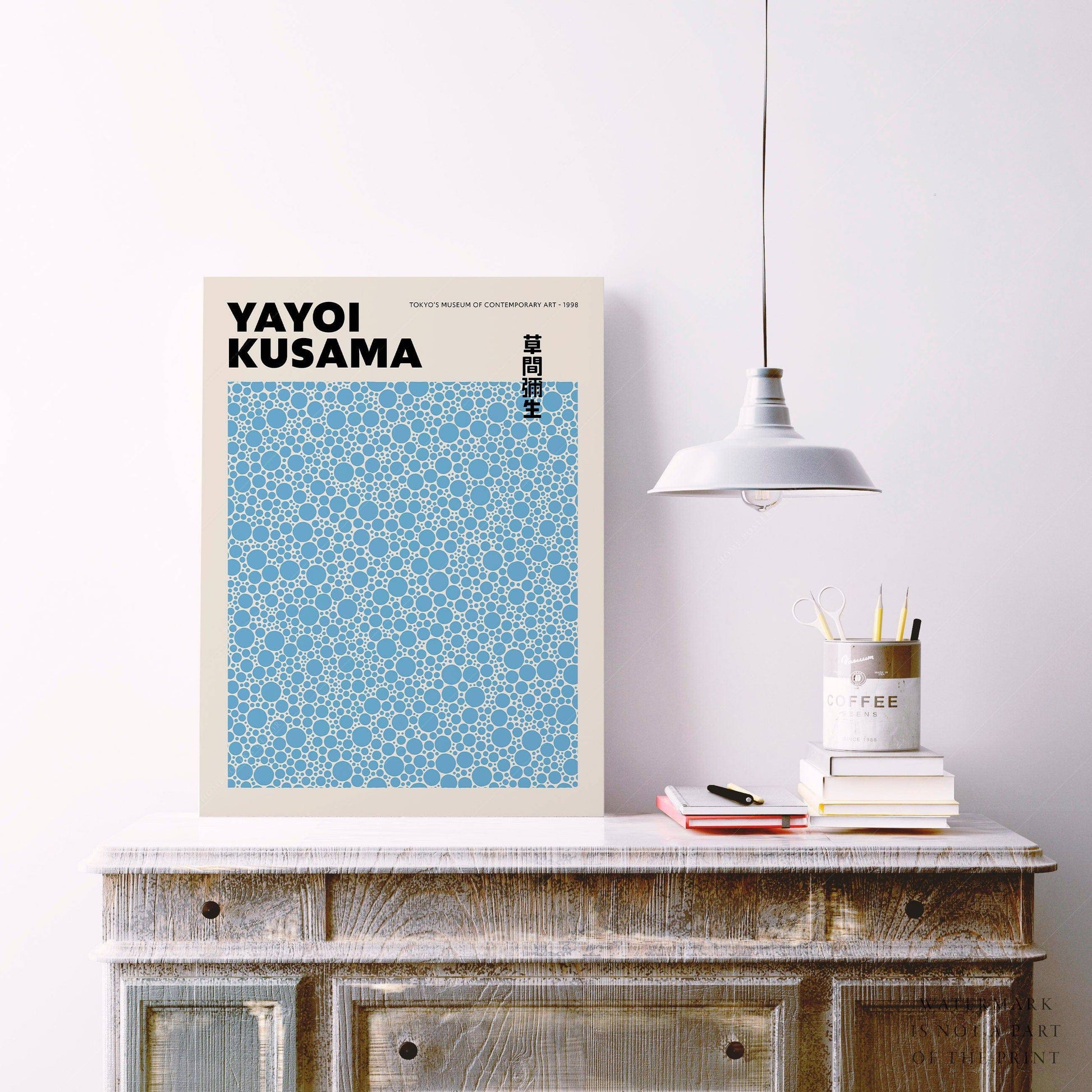 Yayoi Kusama Print, Contemporary Wall Decor, Blue Dots