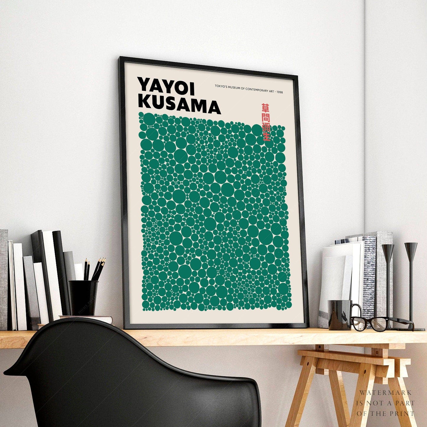 Yayoi Kusama Print, Contemporary Wall Decor, Green Dots