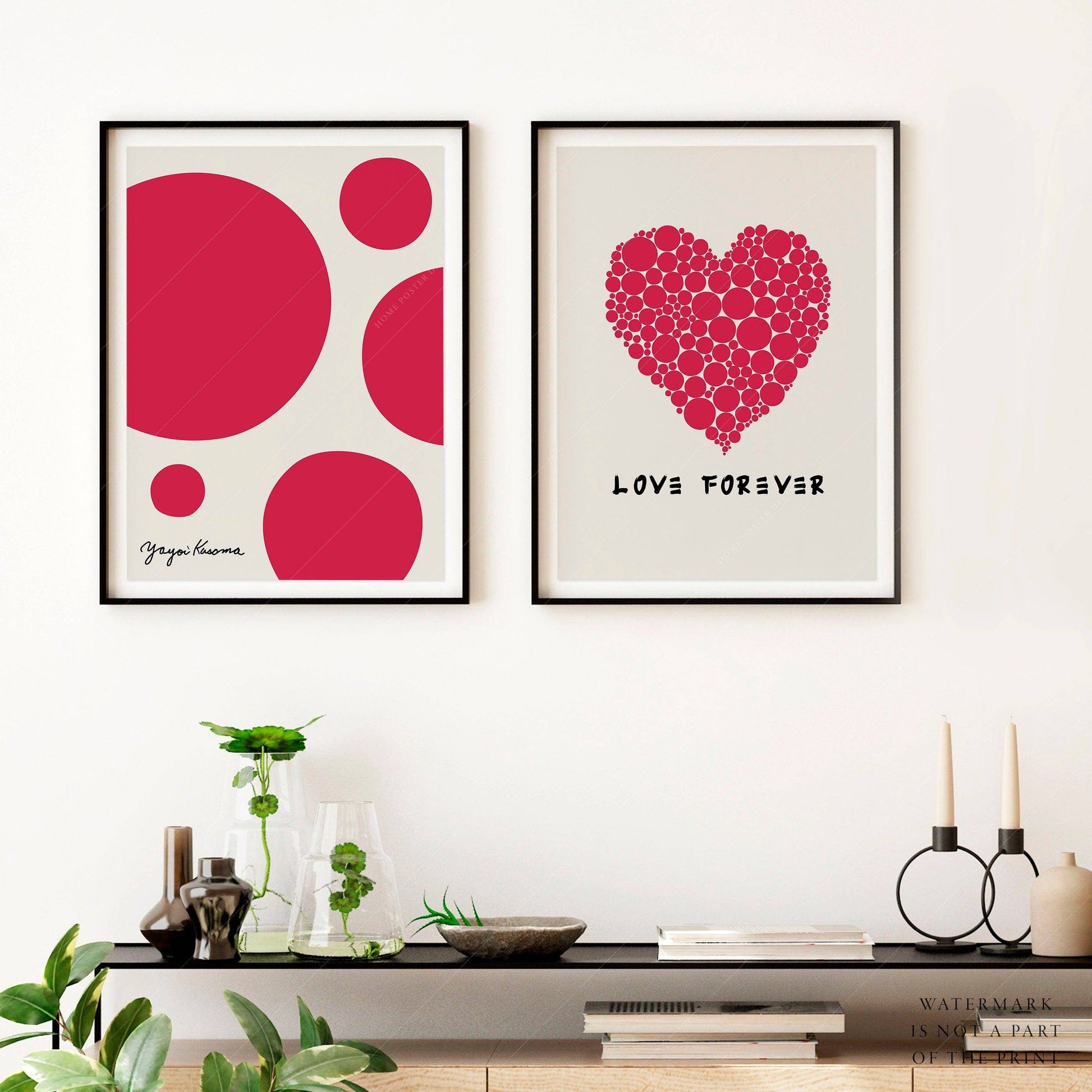 Yayoi Kusama Print, Love Forever, Set of 2 Wall Art