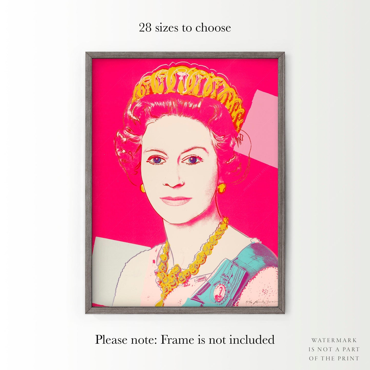 Andy Warhol Single Andy Warhol Poster, Queen Elizabeth II, The Crown, Pop Art, Famous Portrait, British Royal Family, Modern Print, Museum Print, Bright Pink