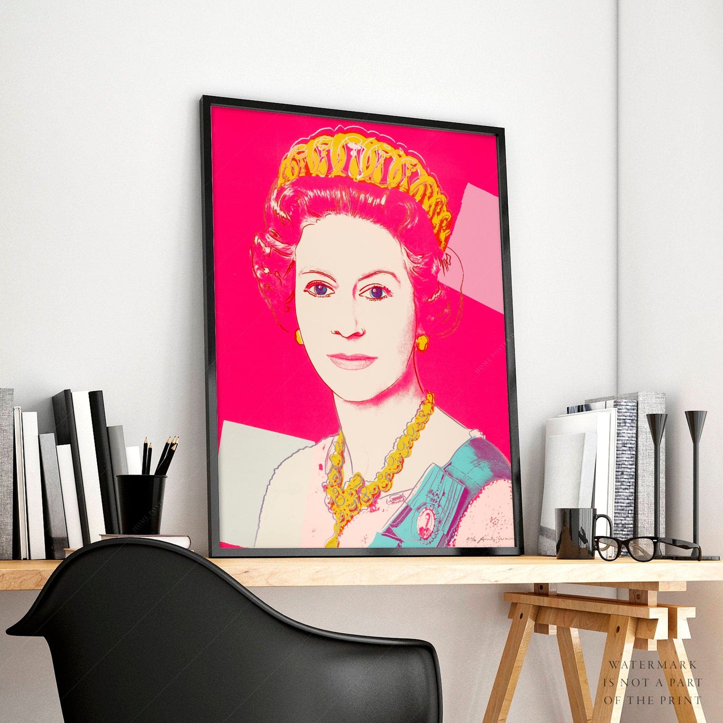 Andy Warhol Single Andy Warhol Poster, Queen Elizabeth II, The Crown, Pop Art, Famous Portrait, British Royal Family, Modern Print, Museum Print, Bright Pink