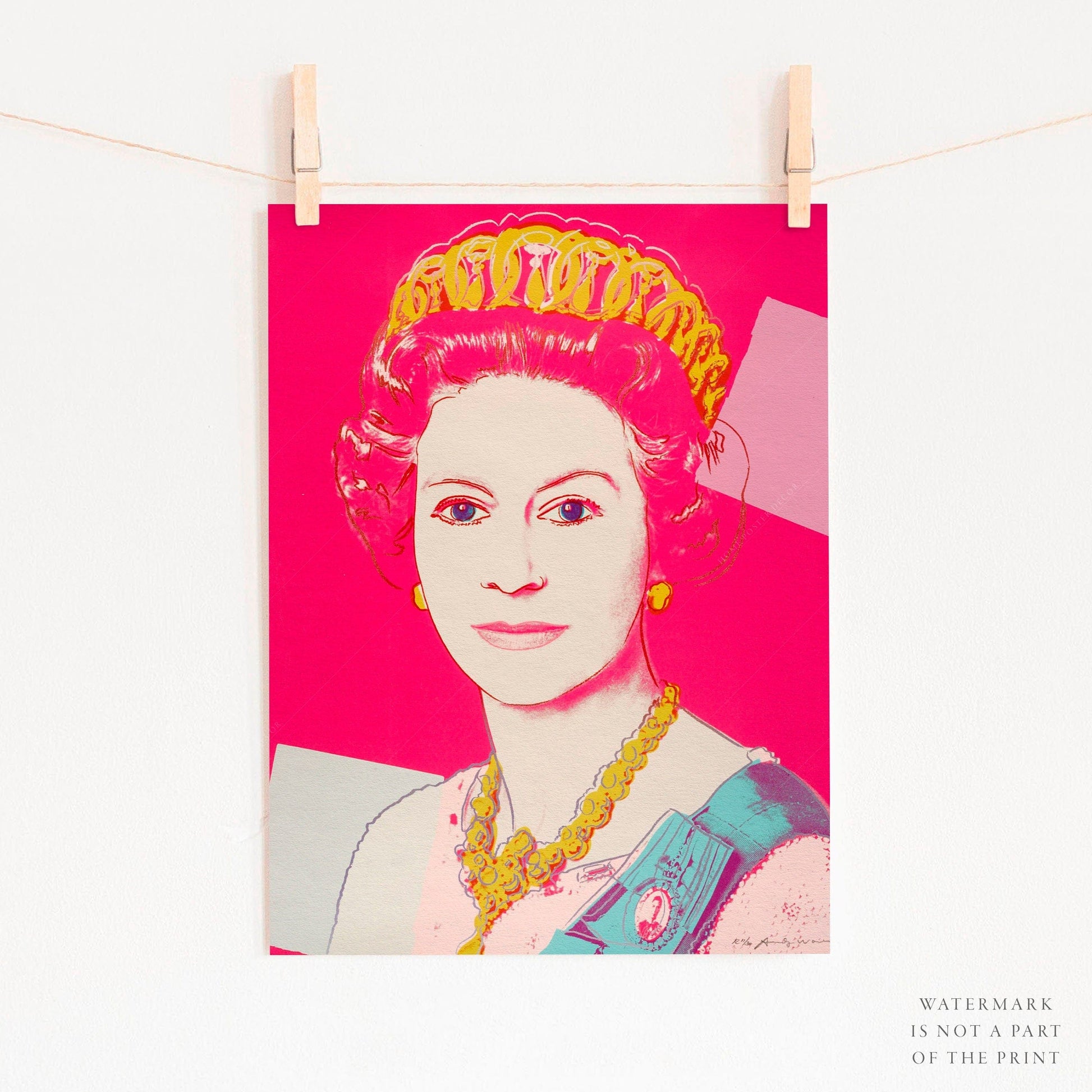 Andy Warhol Single Andy Warhol Poster, Queen Elizabeth II, The Crown, Pop Art, Famous Portrait, British Royal Family, Modern Print, Museum Print, Bright Pink