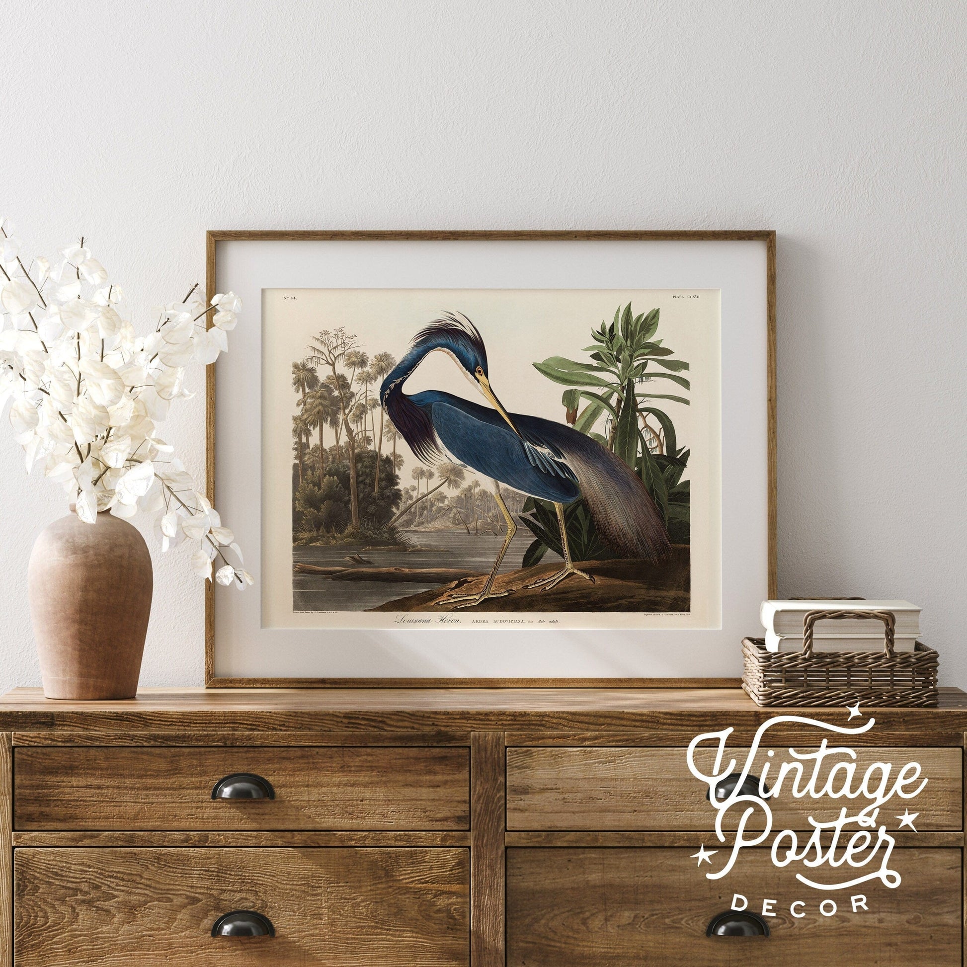 Home Poster Decor Antique Bird Painting, Vintage Bird, Blue Heron Print, Botanical Poster, Birds of America, Wedding Gift, High Quality Paper, Blue Bird Print