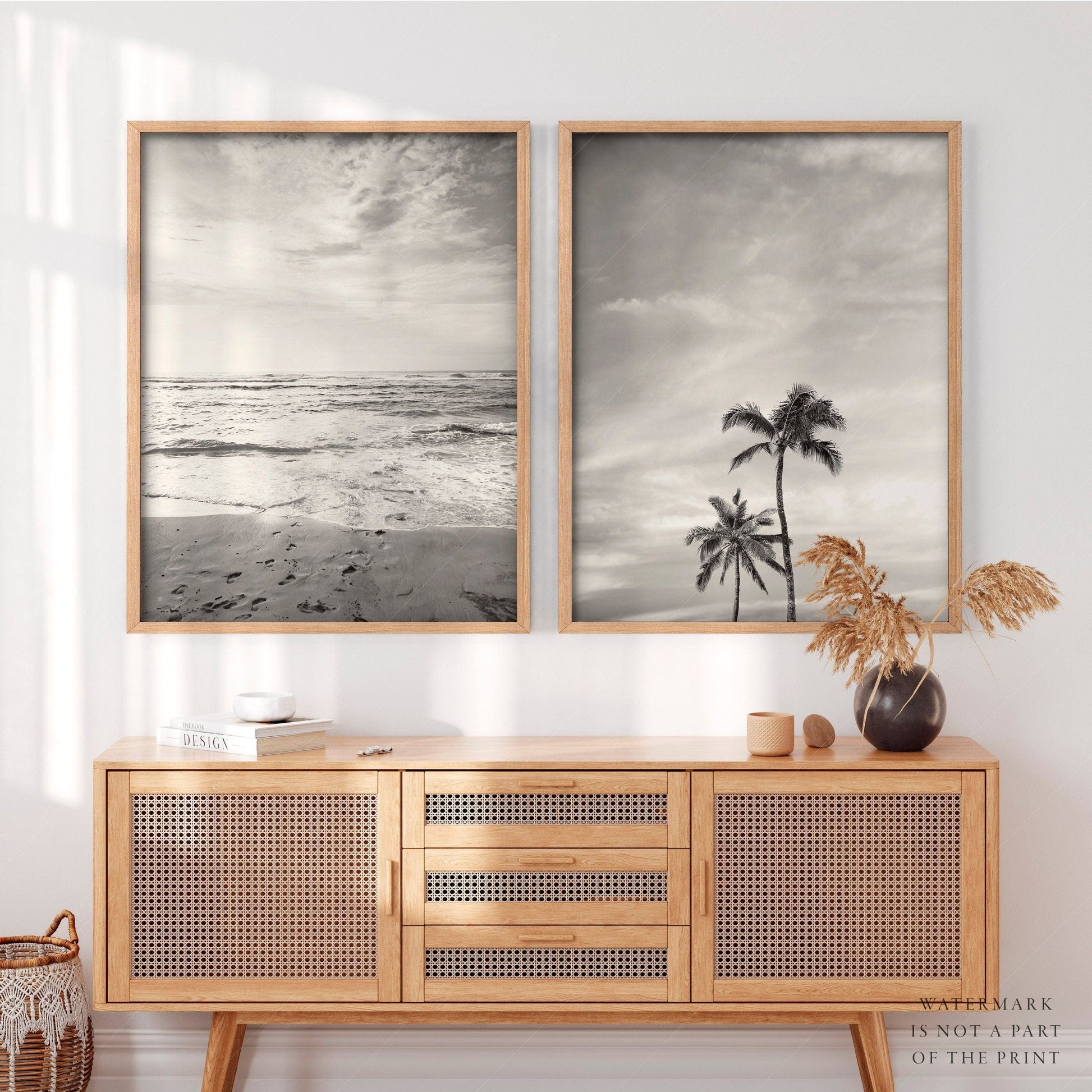 Home Poster Decor Set of 2 Black White Beach Photo, Palm Tree Print, Coastal Set of 2, Ocean Sand, Summer Wall Decor, Boho art, Beach House, Sky, Modern Living Room