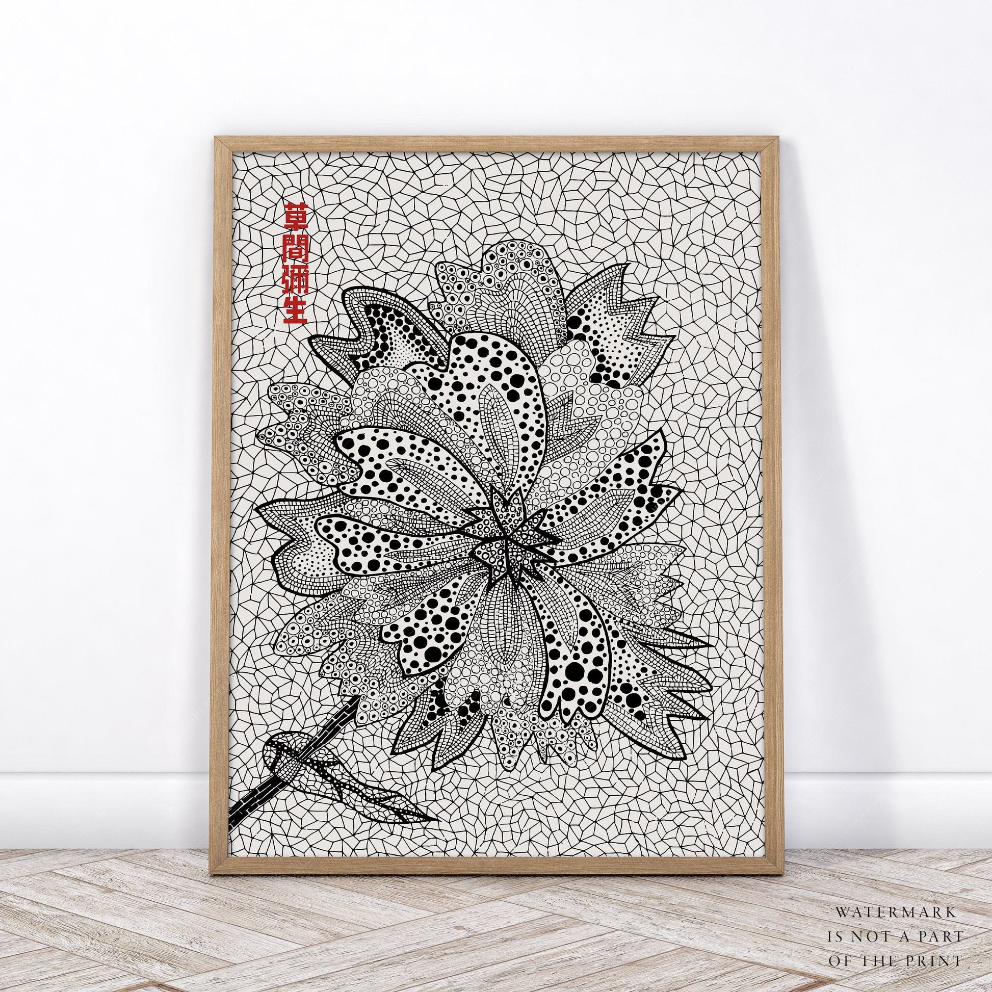 Home Poster Decor Black White Print, Yayoi Kusama Flower, Japanese Art, Floral Print, Contemporary Art, Kusama Dots, Black Abstract Print, Minimal Decor 21