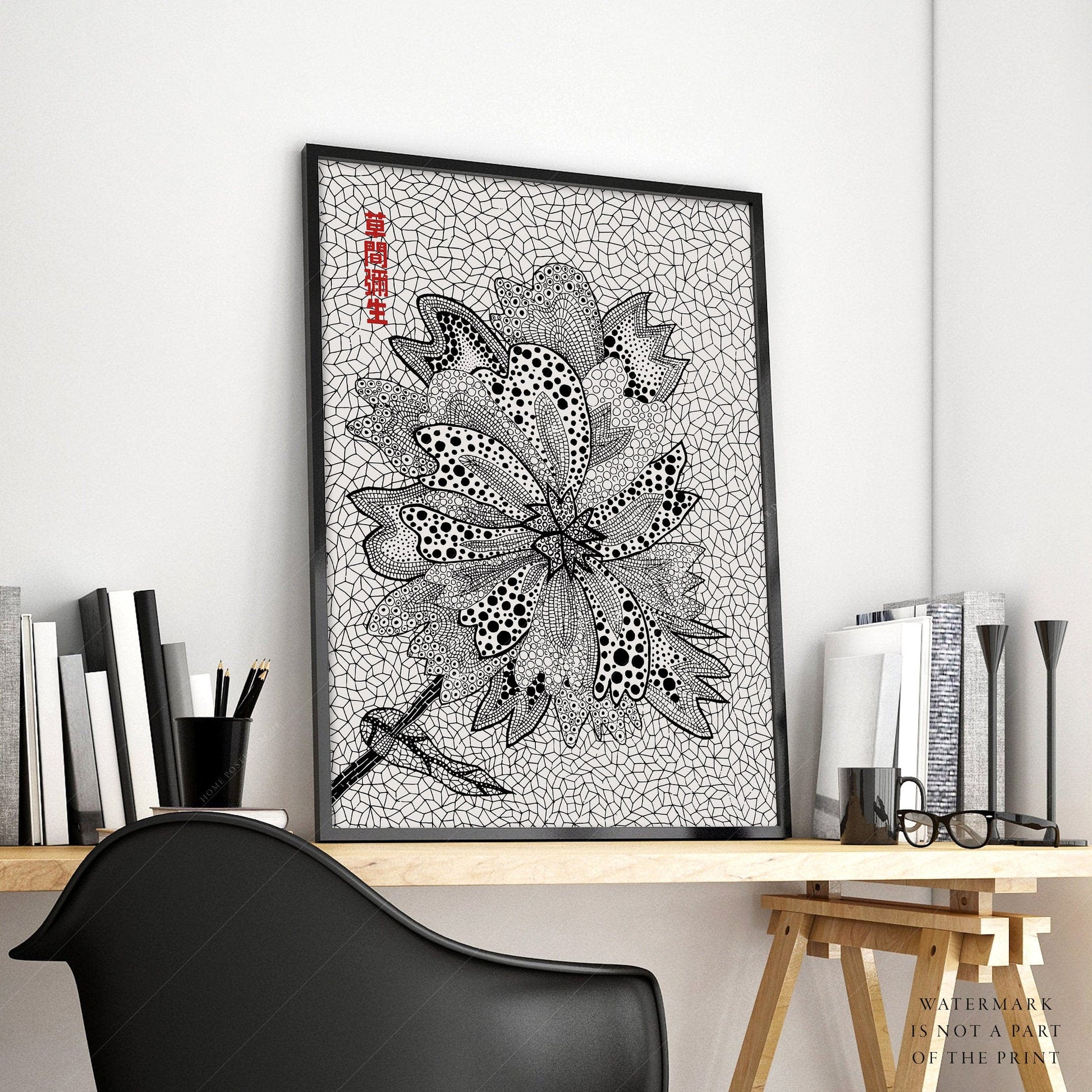 Home Poster Decor Black White Print, Yayoi Kusama Flower, Japanese Art, Floral Print, Contemporary Art, Kusama Dots, Black Abstract Print, Minimal Decor 21