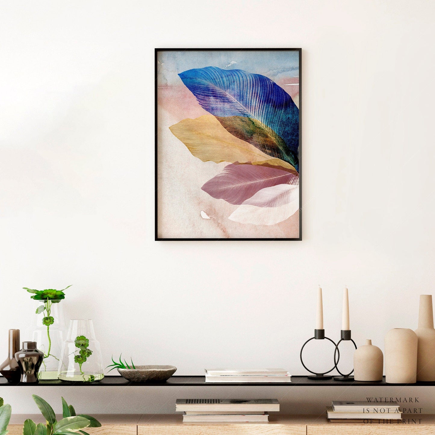 Home Poster Decor Blush Pink Leaves, Above Bed Wall Art, Wedding Gift, Blue Plant Print, Botanical Poster, Tropical Leaf, Trending Now  Christmas Gift