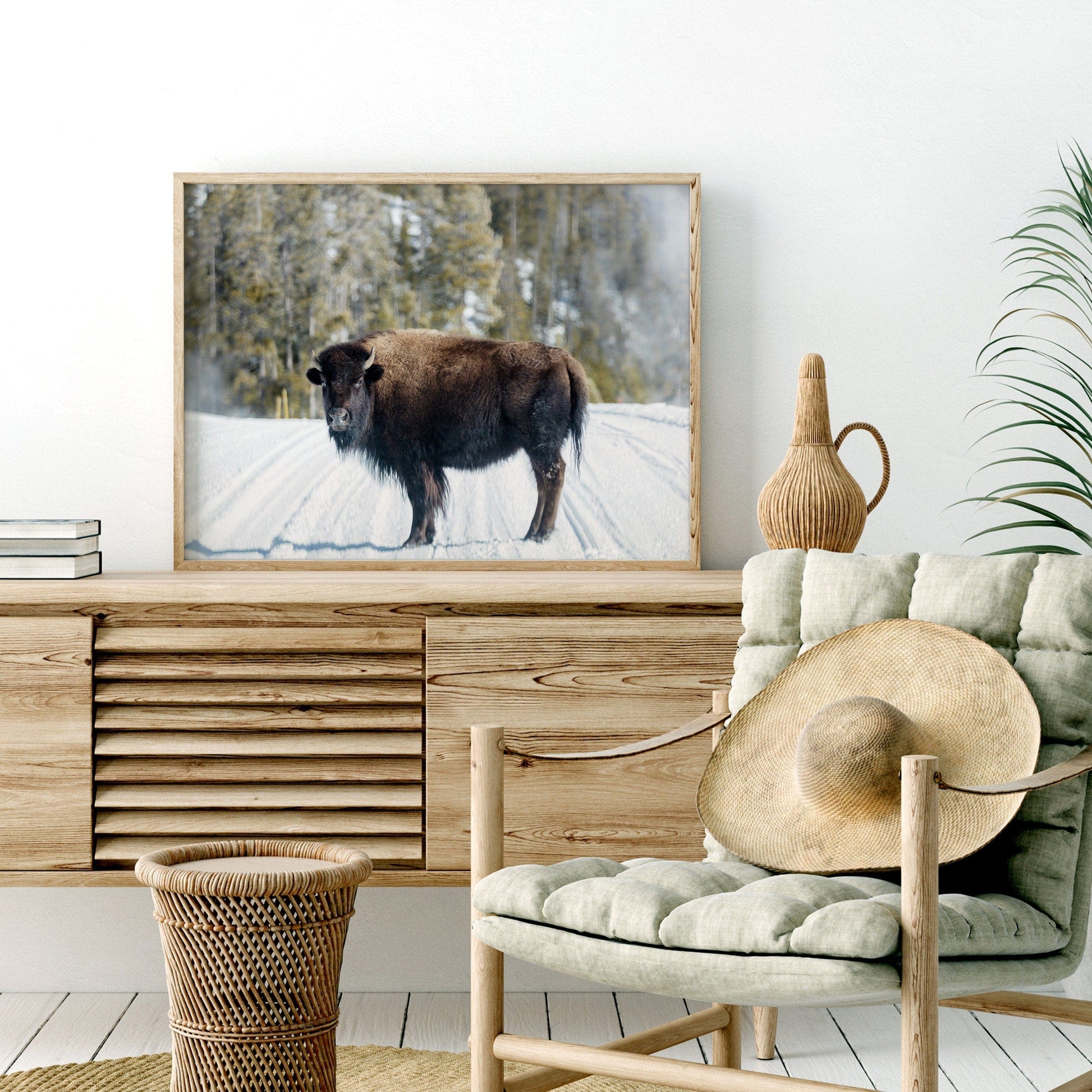 Home Poster Decor Single Buffalo Print, Bison Wall Art, Winter Photo, Bison Print, Bison Poster, Animals Photography, Snow Animal Print