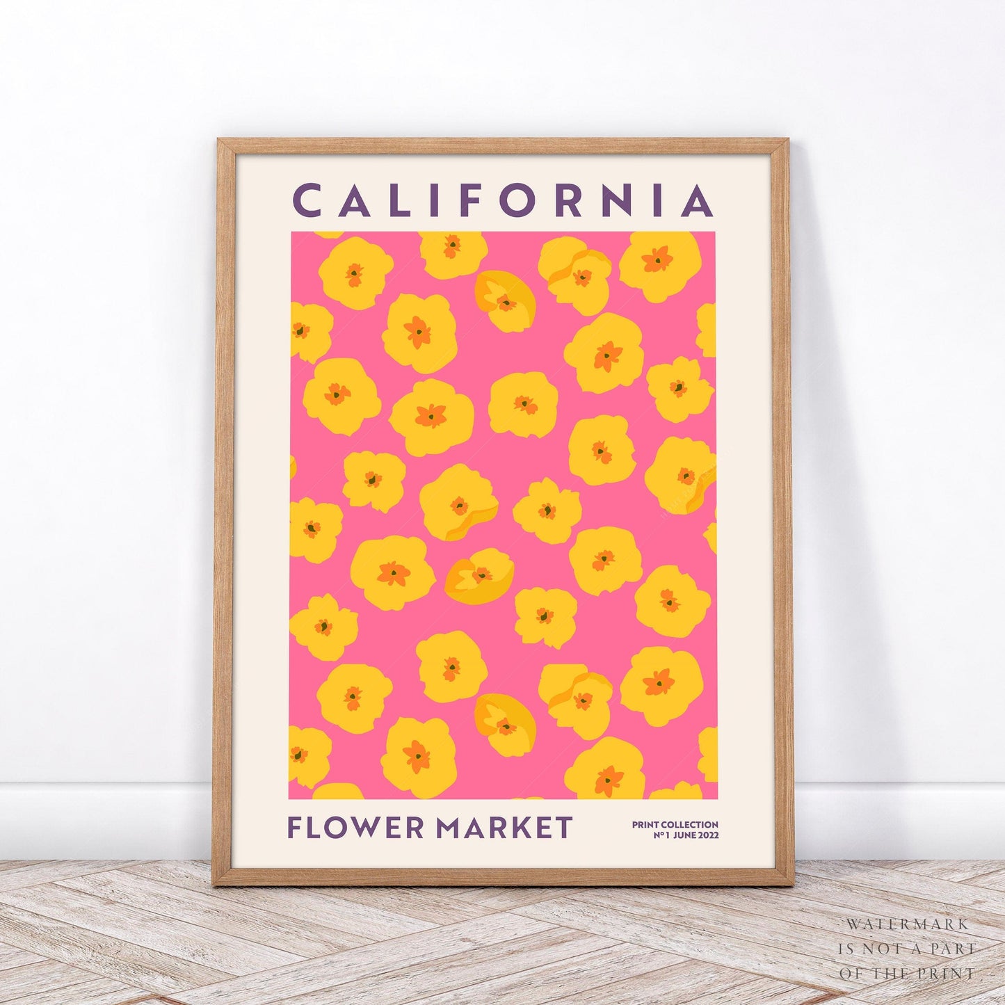 Home Poster Decor Single California Print, Flower Market, Poppy Flower, Botanical Wall Art, Kitchen Print, Beach house, Farmhouse, Travel Poster, Pink Yellow Art