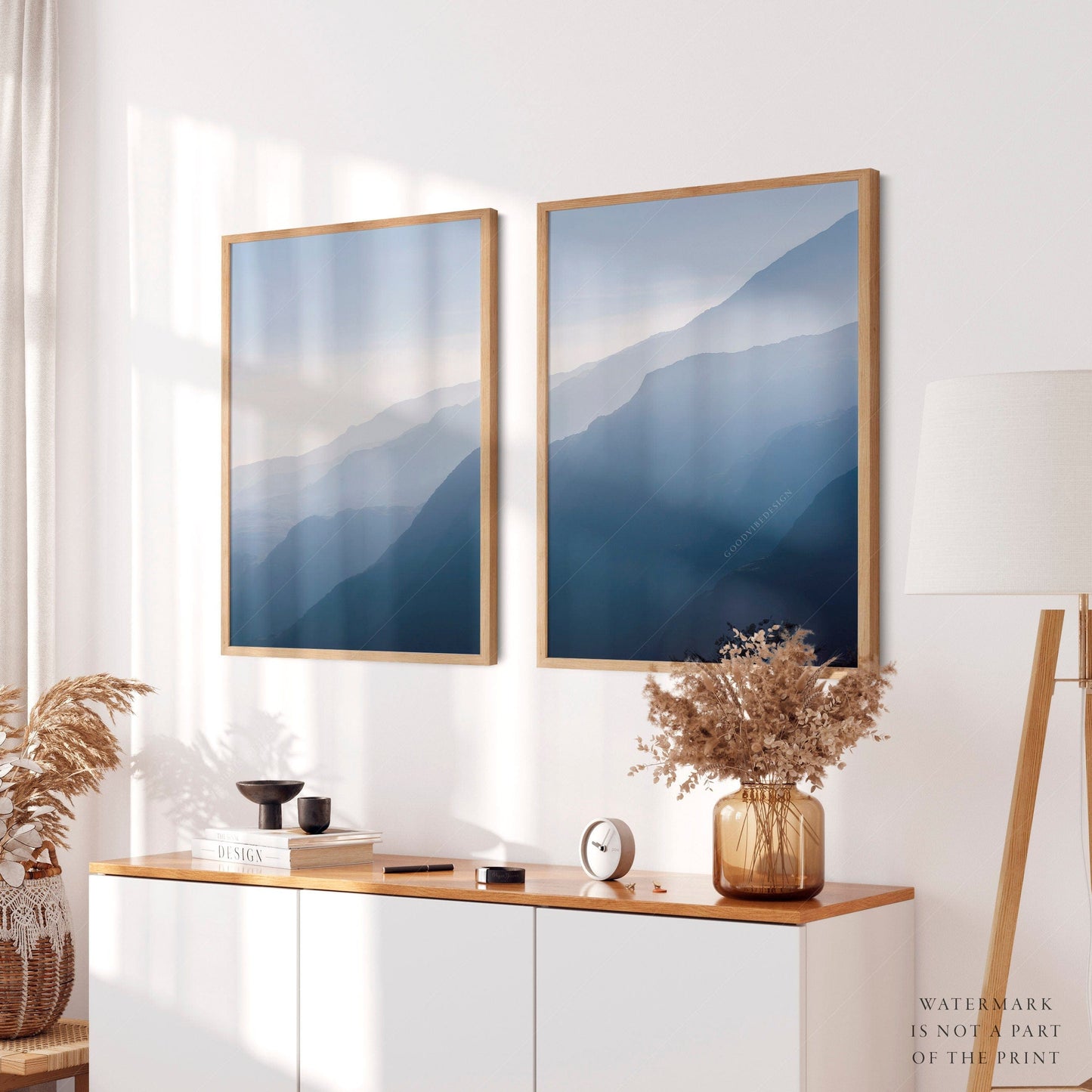 Home Poster Decor Set of 2 Calm Blue Sky, 2 Piece Nature, Mountain Wall Art, Forest Set, Panoramic Photo, Dolomites Poster, Indigo Blue Print, Above Bed Set, Nordic
