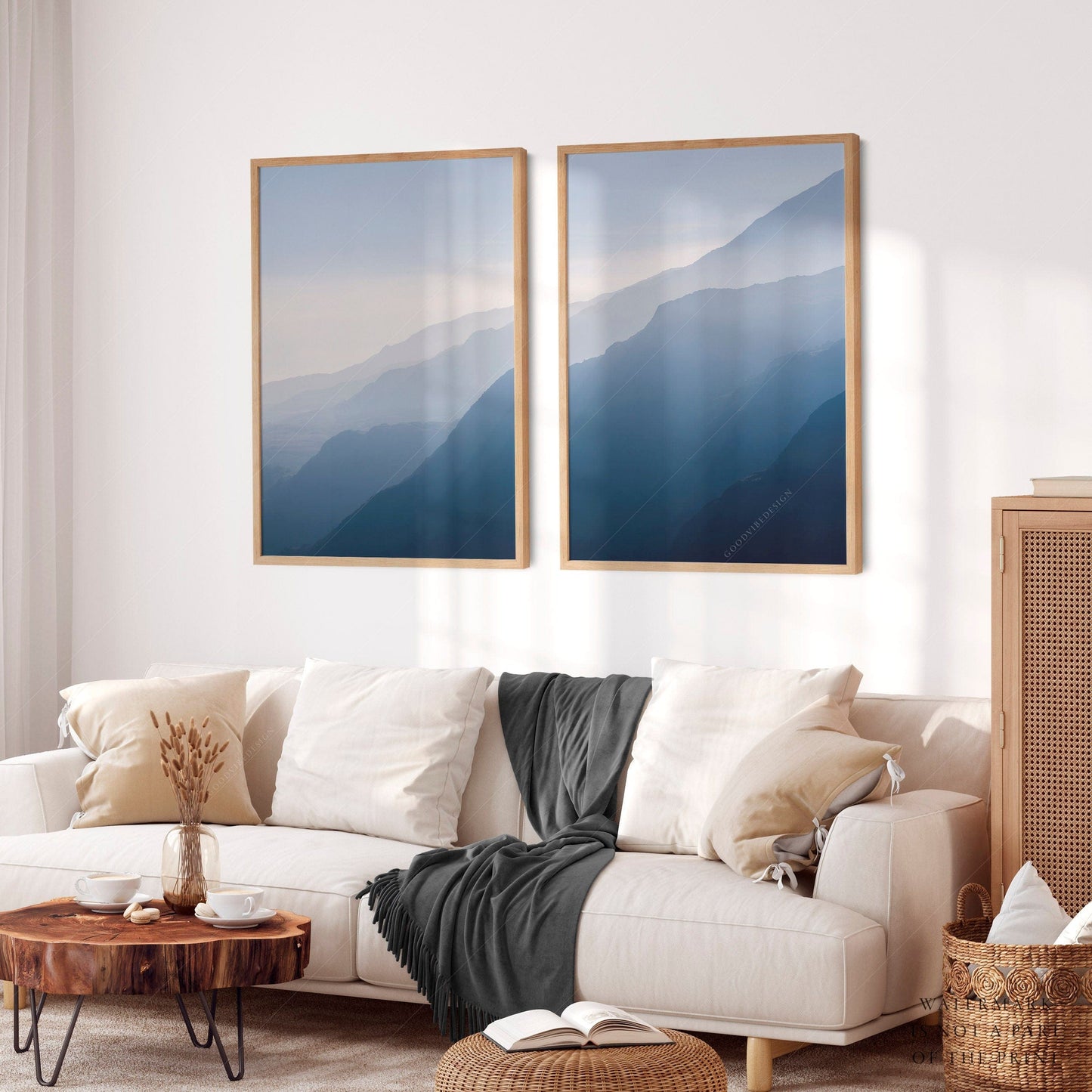 Home Poster Decor Set of 2 Calm Blue Sky, 2 Piece Nature, Mountain Wall Art, Forest Set, Panoramic Photo, Dolomites Poster, Indigo Blue Print, Above Bed Set, Nordic