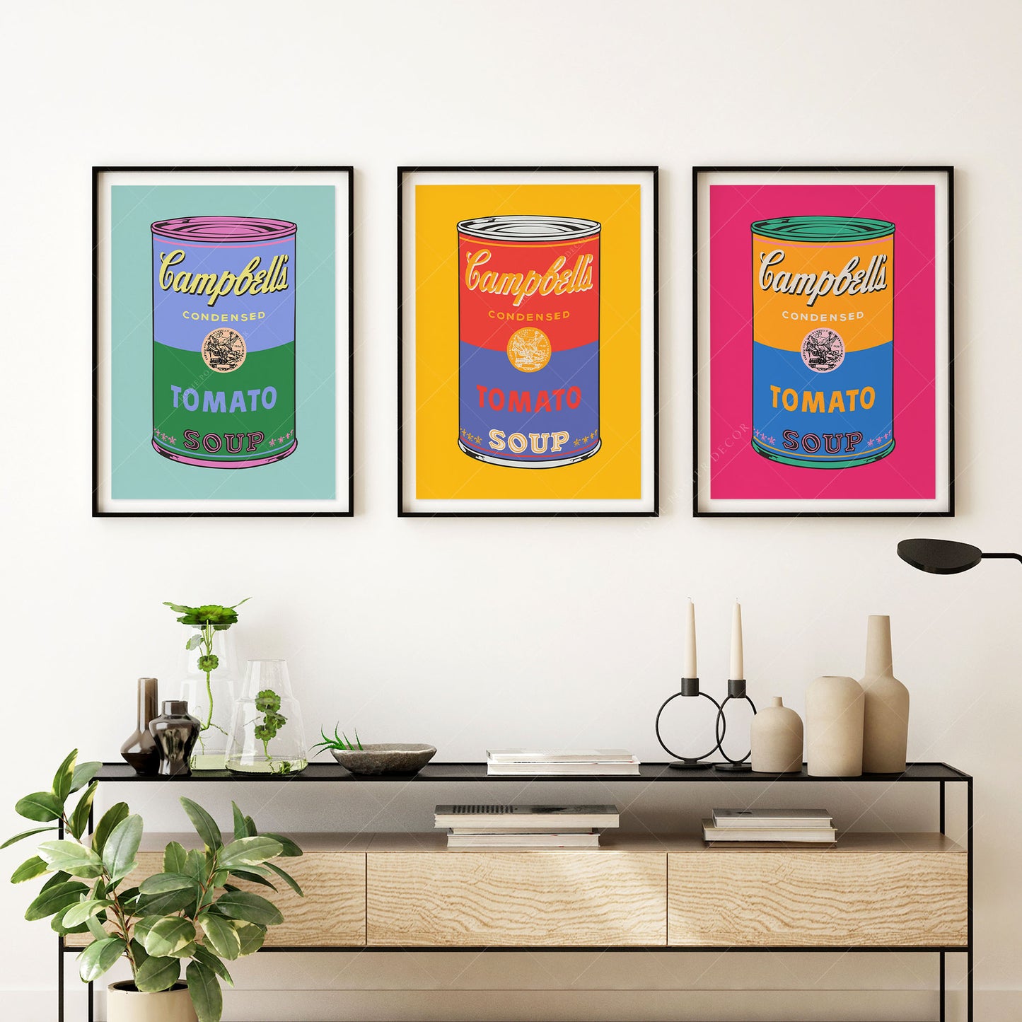 Pop Art Tomato Soup Print Set of 3 – Colorful Retro Kitchen Wall Art