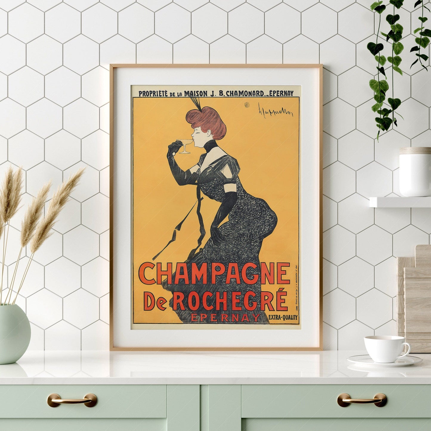 Home Poster Decor Champagne de Rochegre, Vintage Advertising, Drink Poster, Party Wall Decor, Wine Art Print, Elegant Woman, Bar French Girl, Celebrate Bubbly