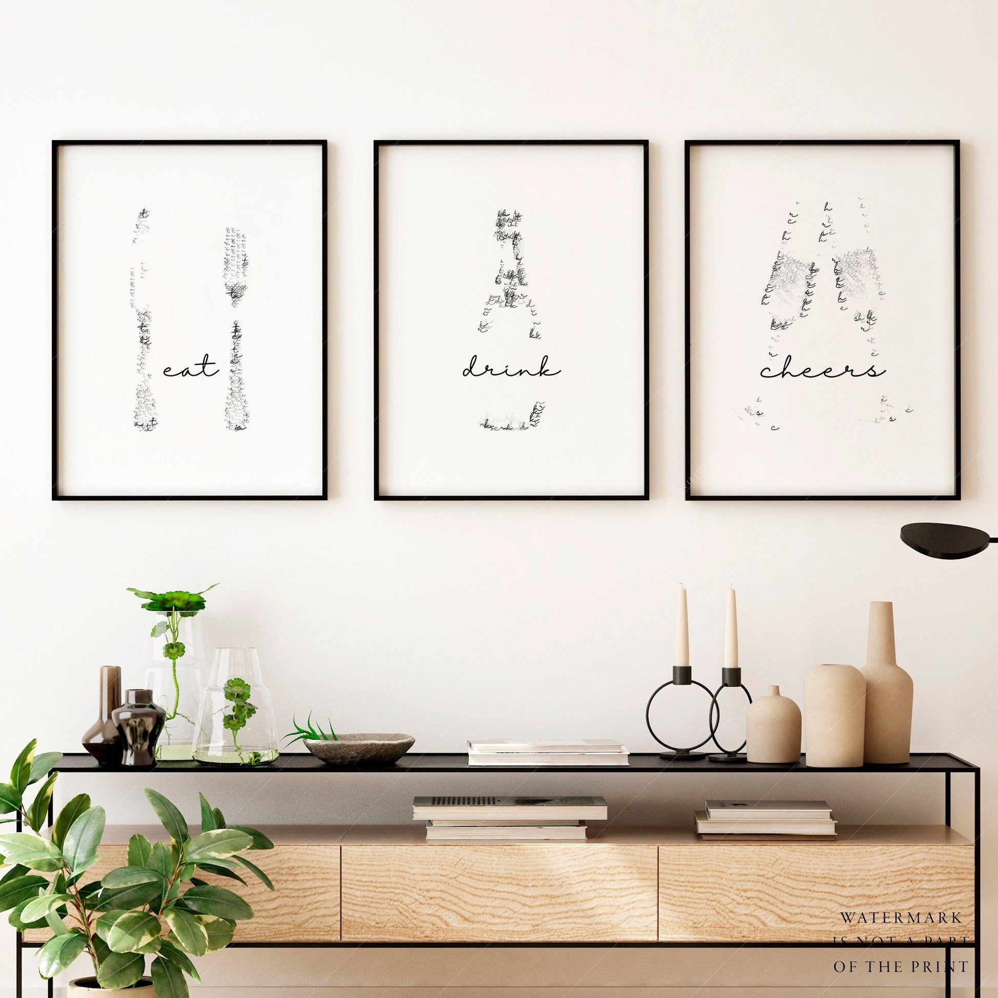 Home Poster Decor Cheers Sign, Cheers Print, Eat Drink Cheers, Set of 3 Prints, Dine Decor, Bar Decor, Minimalist Kitchen, Wedding Party Decor, Drink Wall Art