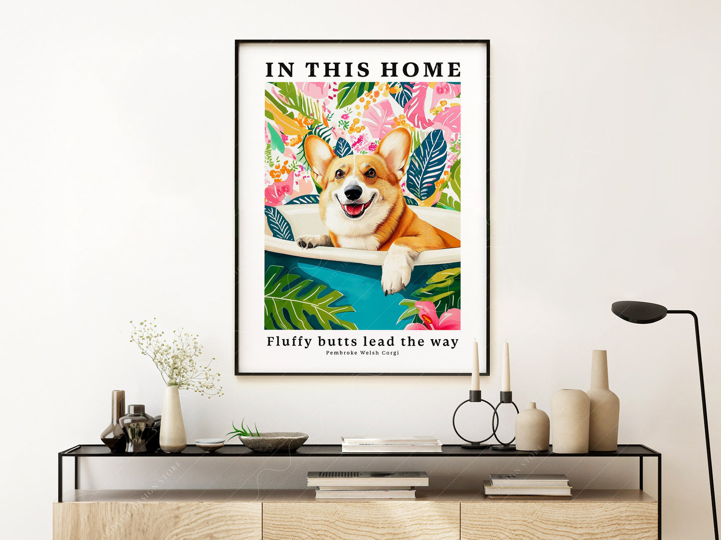 Dog Wall Art, Pembroke Welsh Corgi - In this Home Fluffy butts lead the way